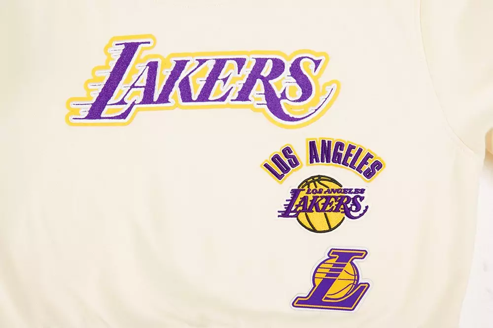 Pro Standard Big Girls' NBA Los Angeles Lakers Retro Classic Rib Fleece Crewneck -White/Purple - WHITE/PURPLE