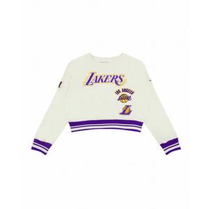 Pro Standard Big Girls' NBA Los Angeles Lakers Retro Classic Rib Fleece Crewneck -White/Purple