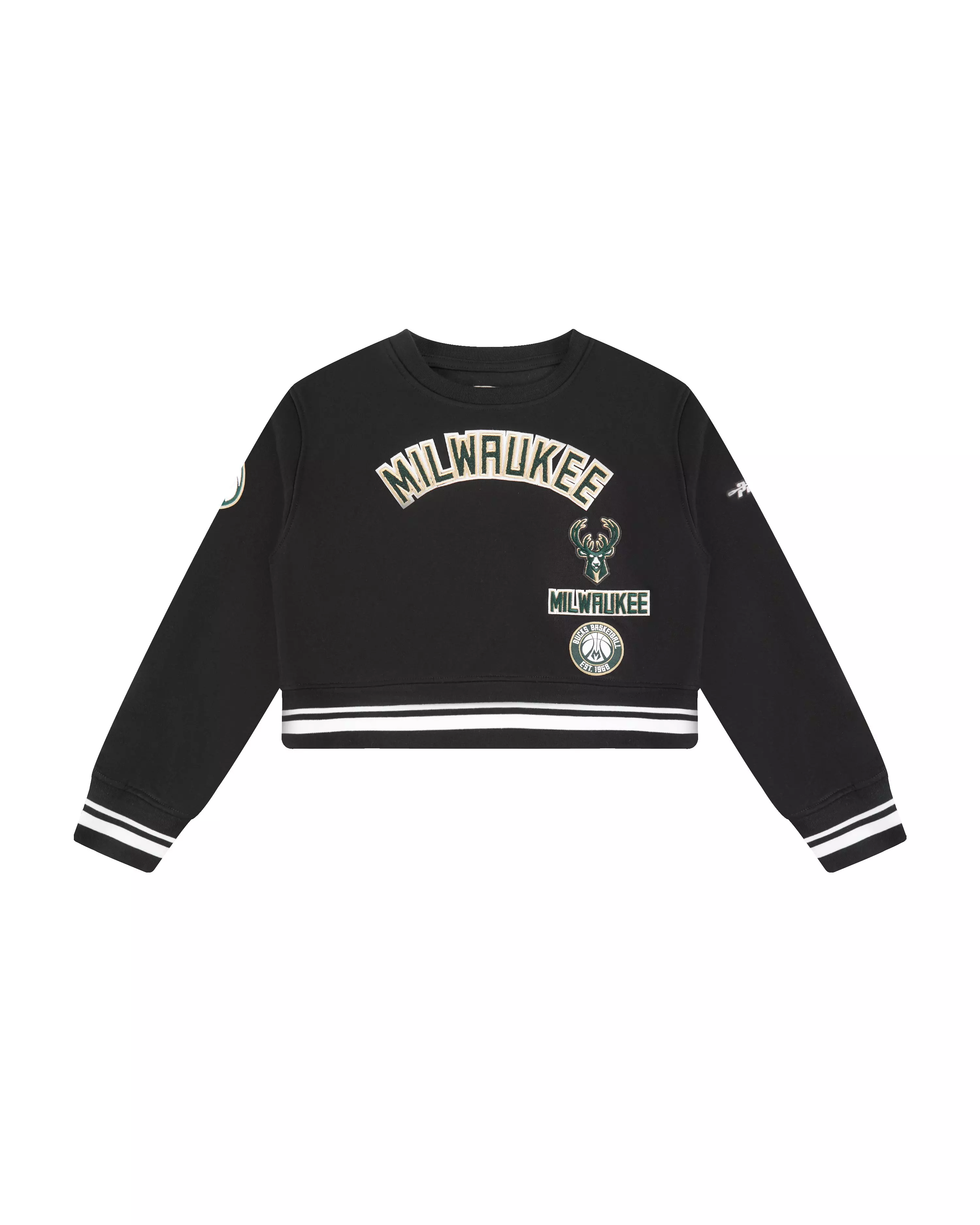 Pro Standard Big Girls' NBA Milwaukee Bucks Retro Classic Rib Fleece PO Sweatshirt - Black - BLACK