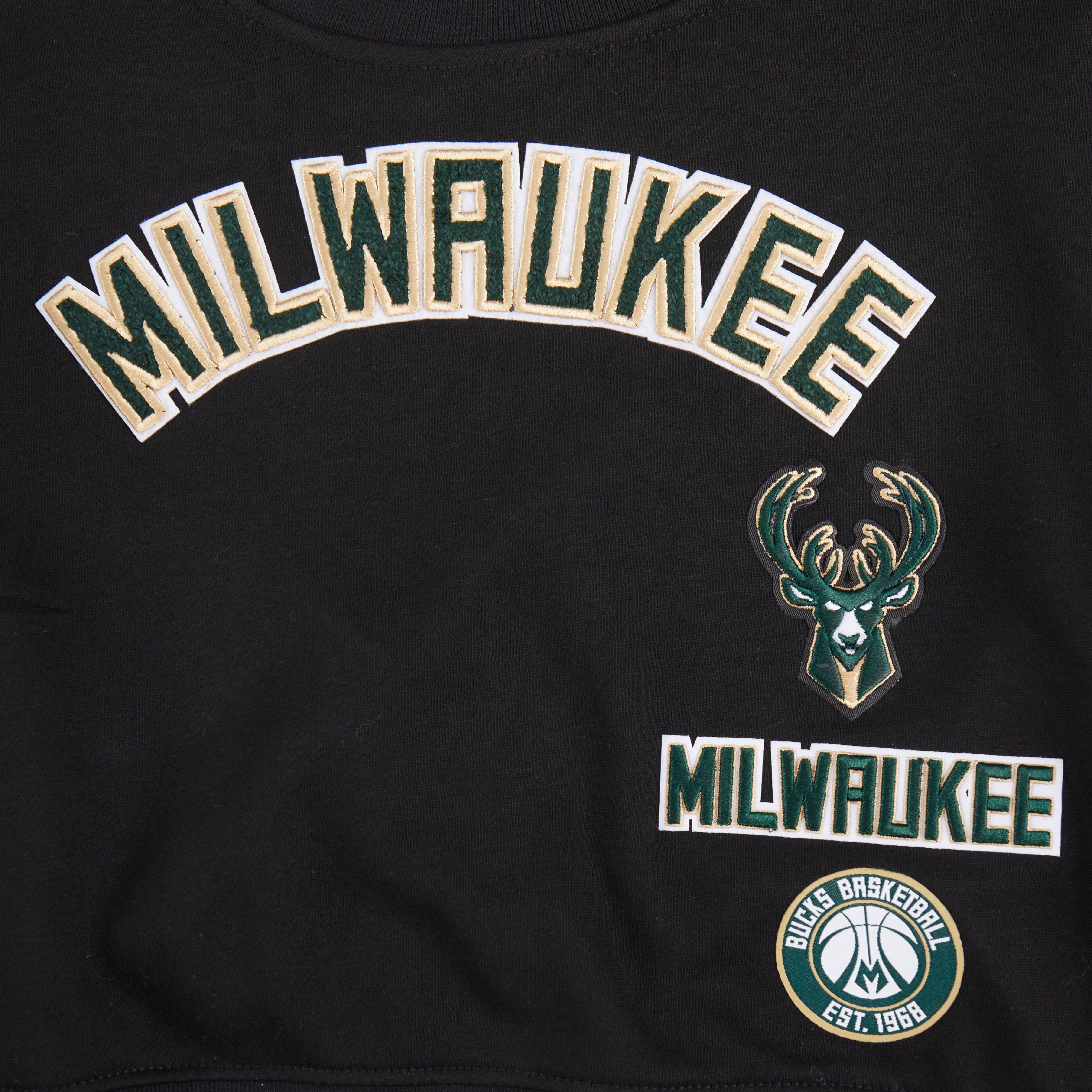 Pro Standard Big Girls' NBA Milwaukee Bucks Retro Classic Rib Fleece PO Sweatshirt - Black - BLACK Thumbnail View 3