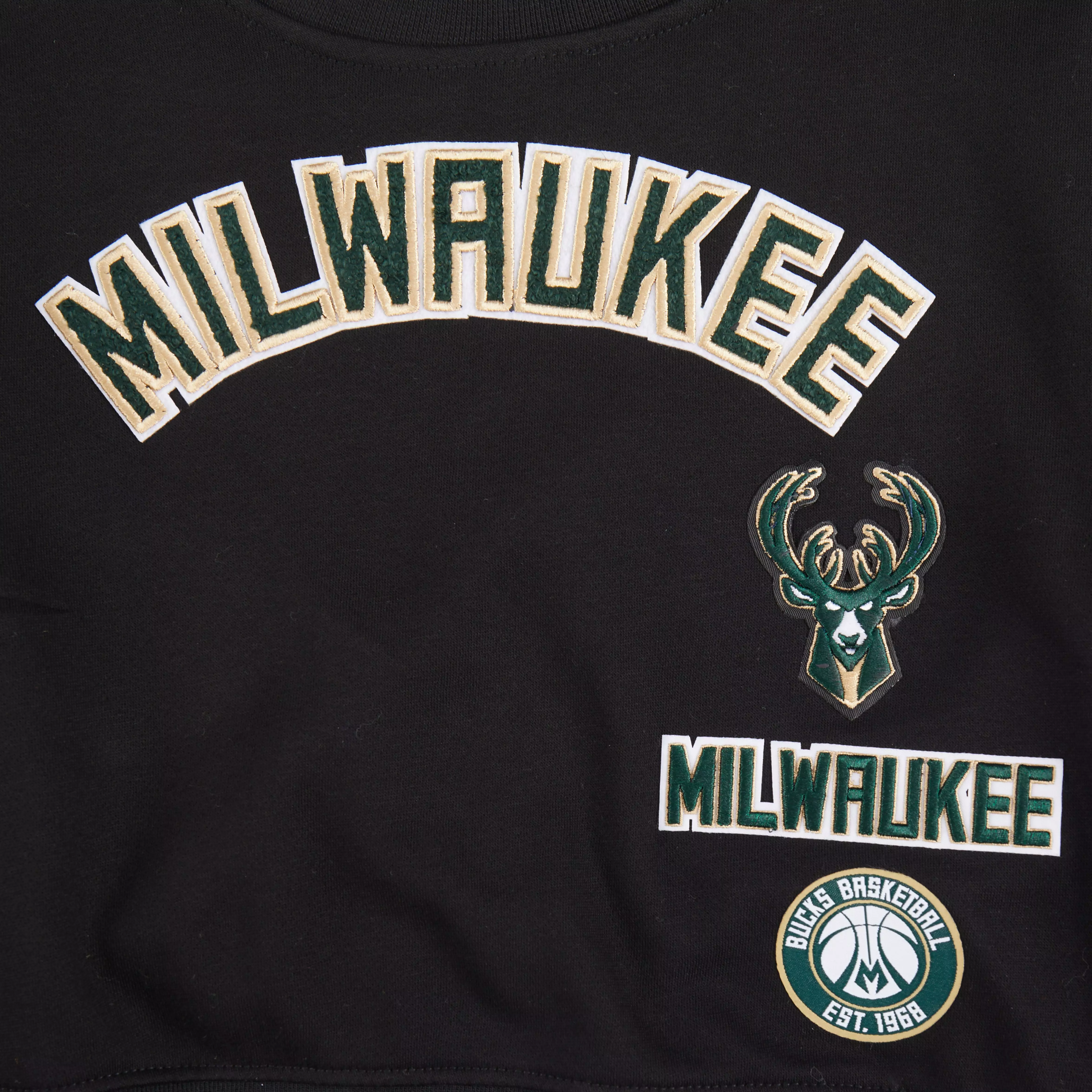 Pro Standard Big Girls' NBA Milwaukee Bucks Retro Classic Rib Fleece PO Sweatshirt - Black - BLACK
