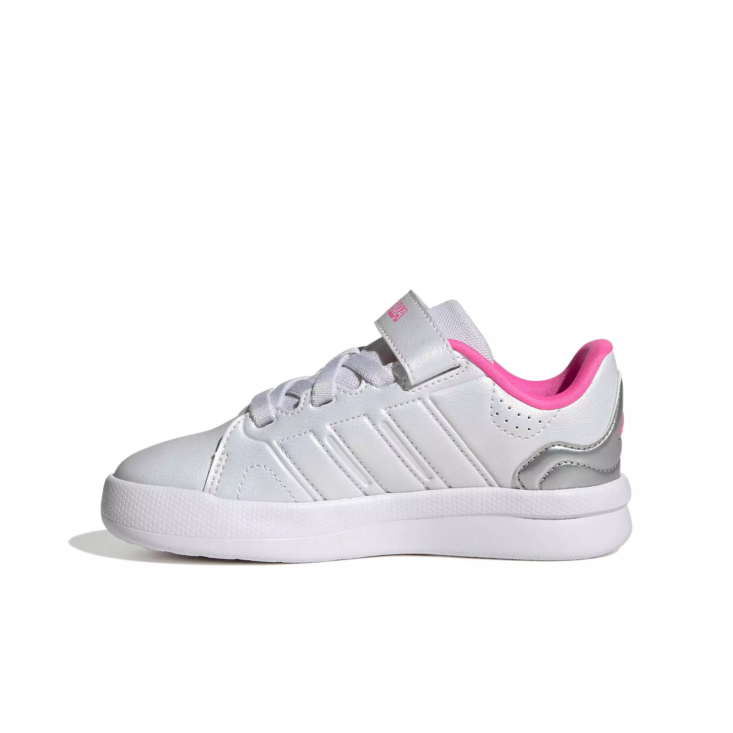 adidas Lightorama Court "Ftwr White/Lucid Pink/Silver Metallic" Preschool Girls' Shoe - WHITE/PINK/SILVER