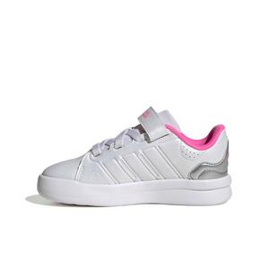 adidas Lightorama Court "Ftwr White/Lucid Pink/Silver Metallic" Preschool Girls' Shoe - WHITE/PINK/SILVER