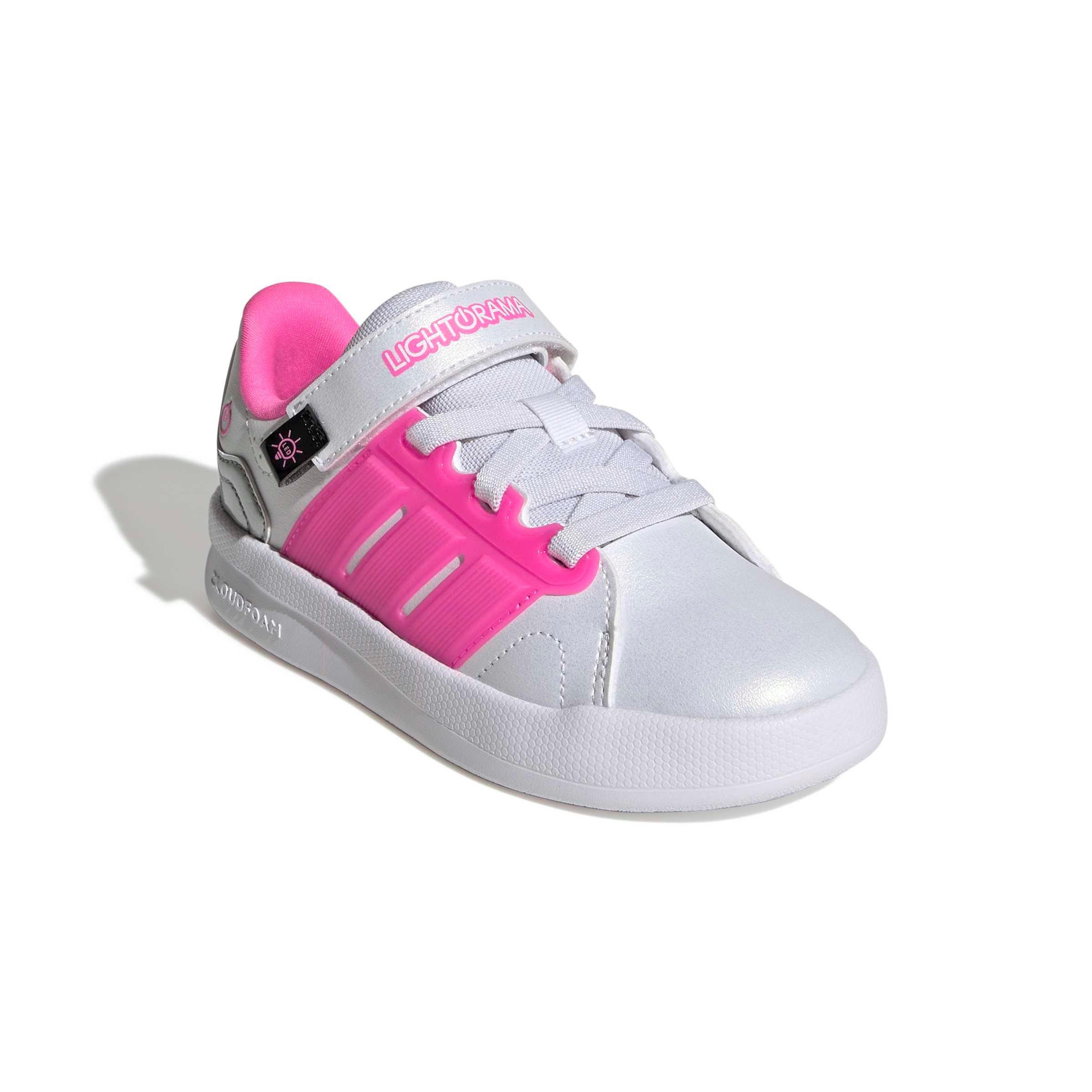 adidas Lightorama Court "Ftwr White/Lucid Pink/Silver Metallic" Preschool Girls' Shoe - WHITE/PINK/SILVER
