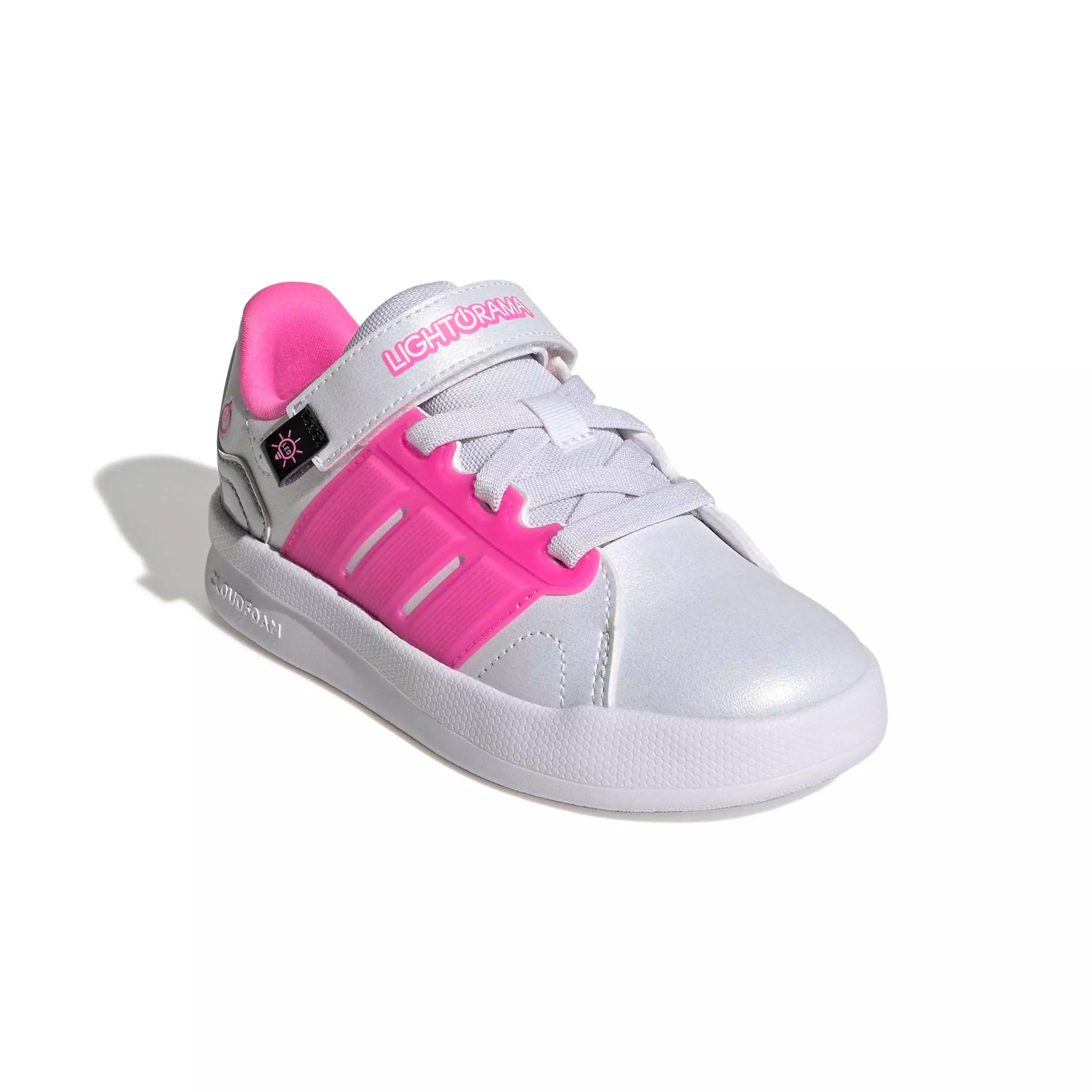 adidas Lightorama Court "Ftwr White/Lucid Pink/Silver Metallic" Preschool Girls' Shoe - WHITE/PINK/SILVER