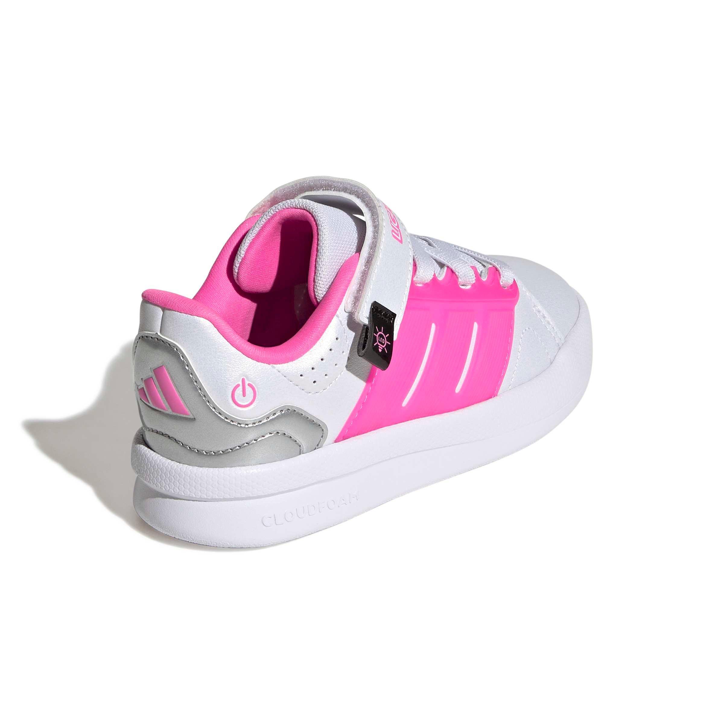 adidas Lightorama Court "Ftwr White/Lucid Pink/Silver Metallic" Preschool Girls' Shoe - WHITE/PINK/SILVER