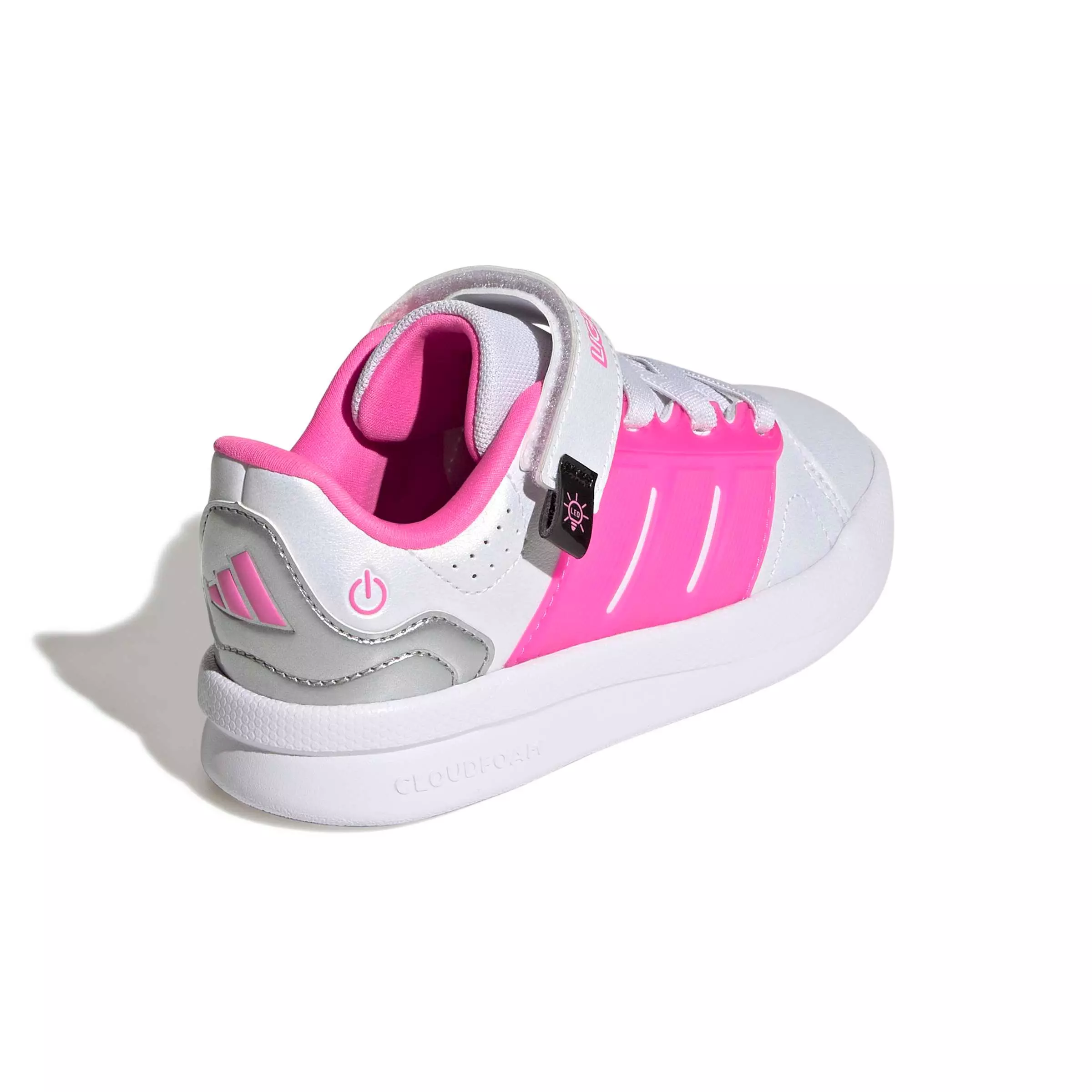 adidas Lightorama Court "Ftwr White/Lucid Pink/Silver Metallic" Preschool Girls' Shoe - WHITE/PINK/SILVER