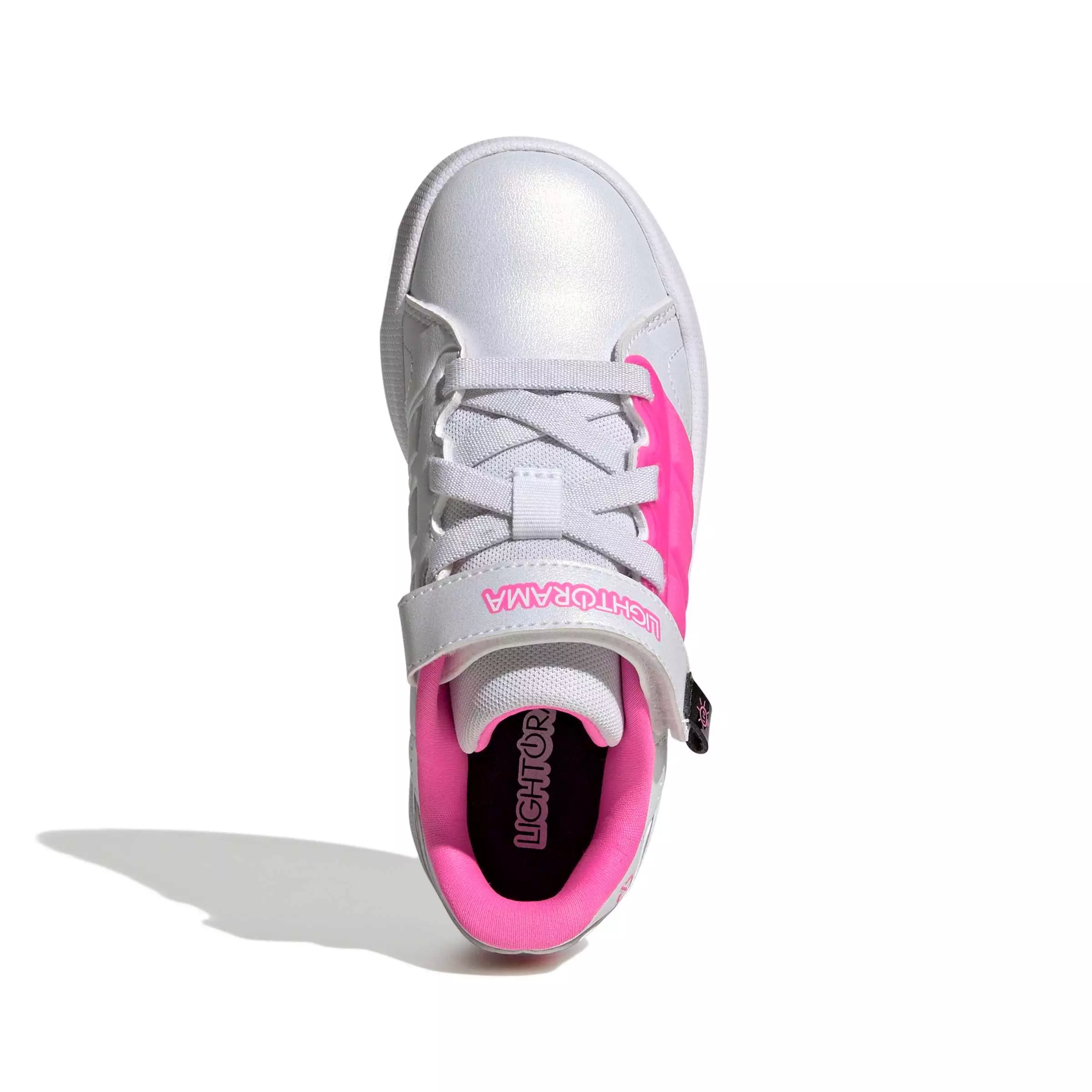adidas Lightorama Court "Ftwr White/Lucid Pink/Silver Metallic" Preschool Girls' Shoe - WHITE/PINK/SILVER
