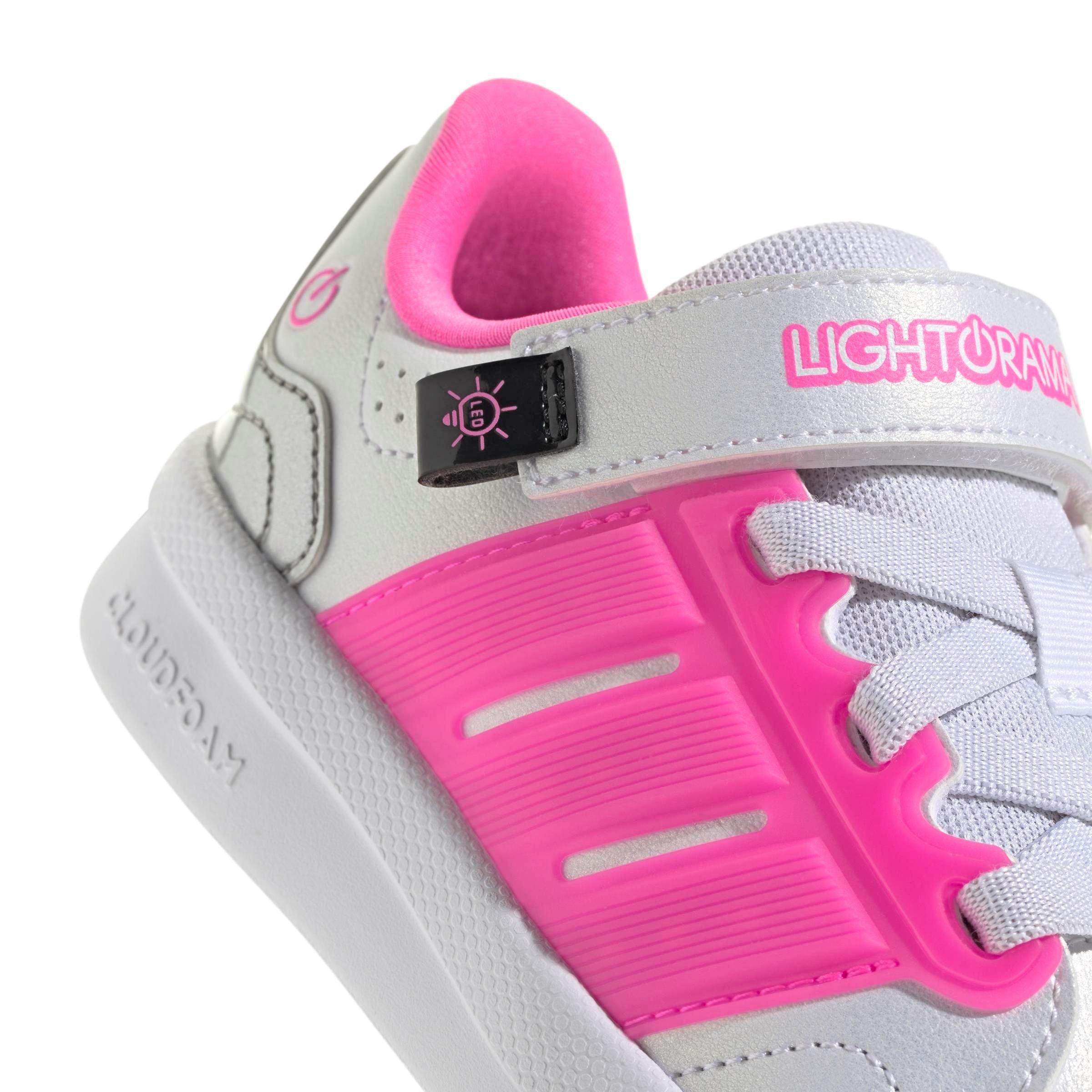 adidas Lightorama Court "Ftwr White/Lucid Pink/Silver Metallic" Preschool Girls' Shoe - WHITE/PINK/SILVER
