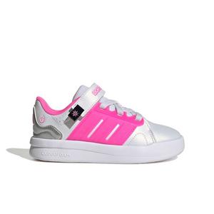 adidas Lightorama Court "Ftwr White/Lucid Pink/Silver Metallic" Preschool Girls' Shoe - WHITE/PINK/SILVER