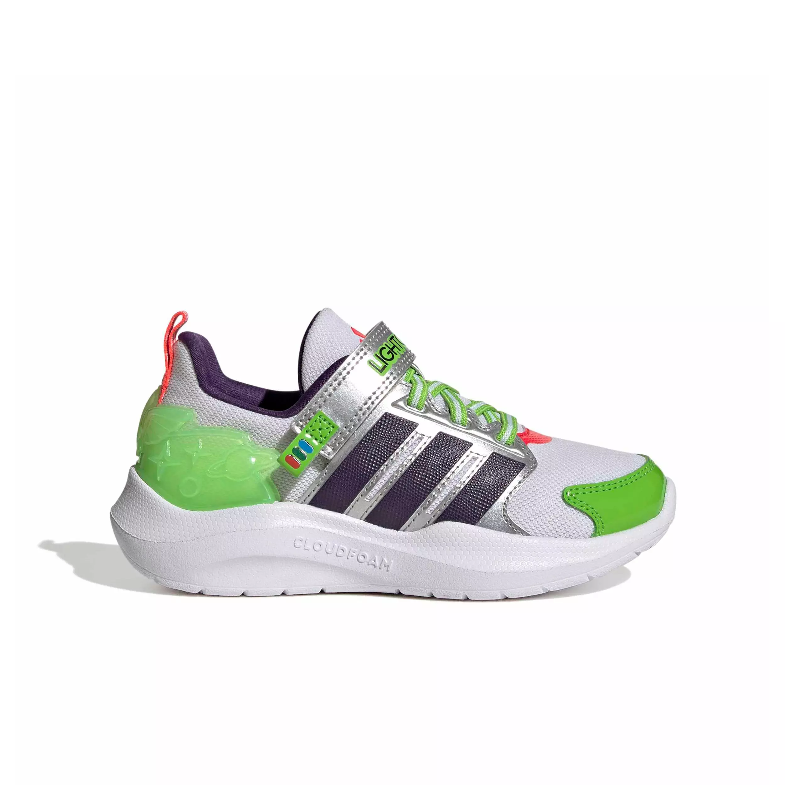 adidas Pixar Toy Story Lightorama Runner "Ftwr White/Violet/Lucid Red" Preschool Girls' Shoe - WHITE/VIOLET/RED