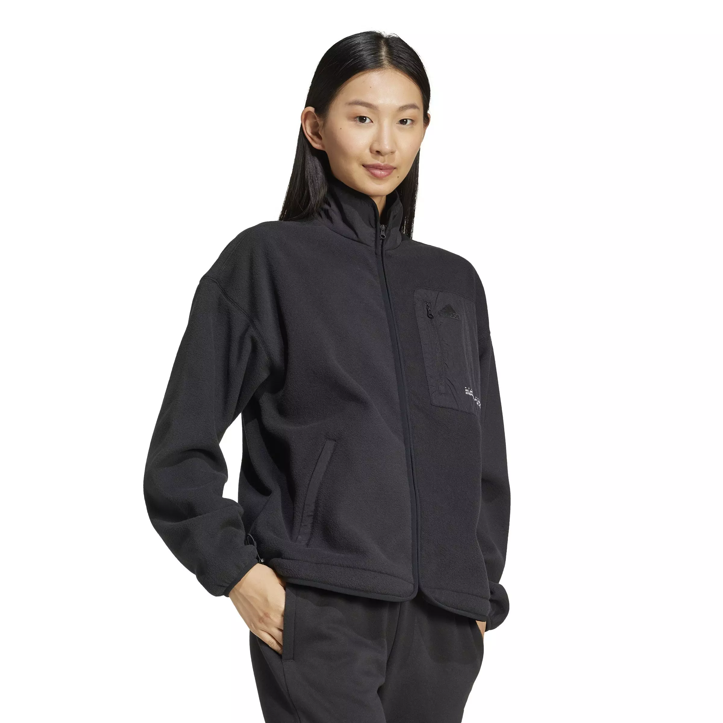 adidas Women's City Escape Polar Fleece Track Top-Black - BLACK
