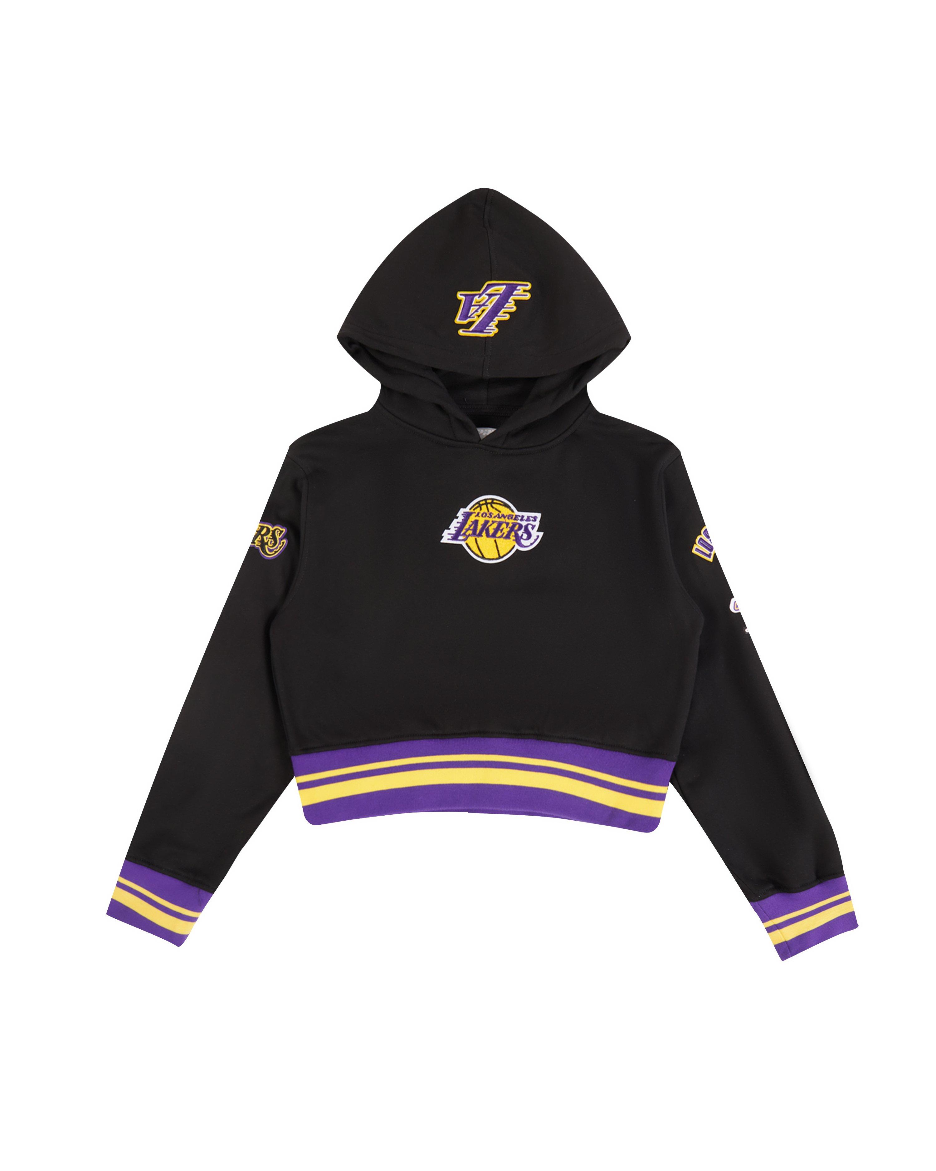 Pro Standard Big Girls' NBA Los Angeles Lakers Retro Classic Rib Fleece PO Hoodie -Black/Purple - BLACK/PURPLE Thumbnail View 1