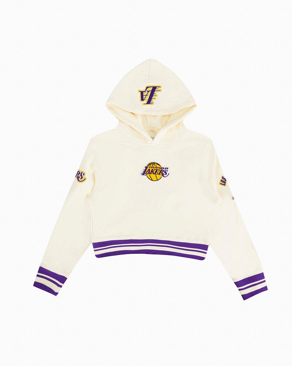 Pro Standard Big Girls' NBA Los Angeles Lakers Retro Classic Rib Fleece PO Hoodie -White/Purple - WHITE/PURPLE Thumbnail View 1