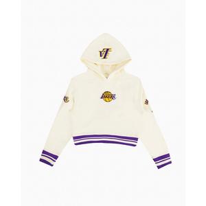 Pro Standard Big Girls' NBA Los Angeles Lakers Retro Classic Rib Fleece PO Hoodie -White/Purple