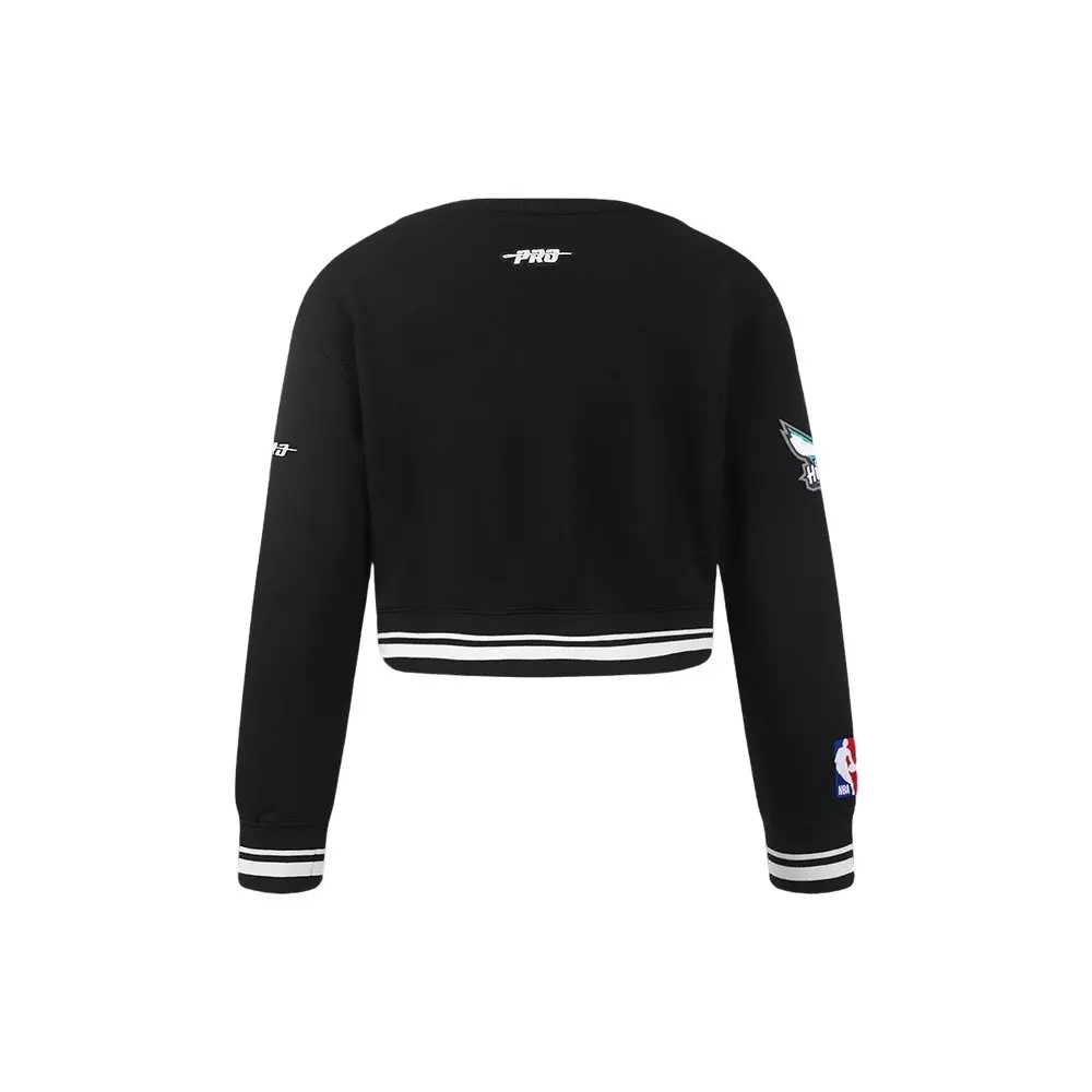 Pro Standard Little Girls' NBA Charlotte Hornets Retro Classic Rib Fleece Crewneck - Black - BLACK