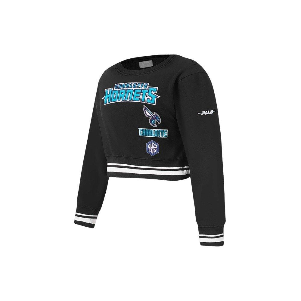 Pro Standard Little Girls' NBA Charlotte Hornets Retro Classic Rib Fleece Crewneck -Black - BLACK Thumbnail View 3