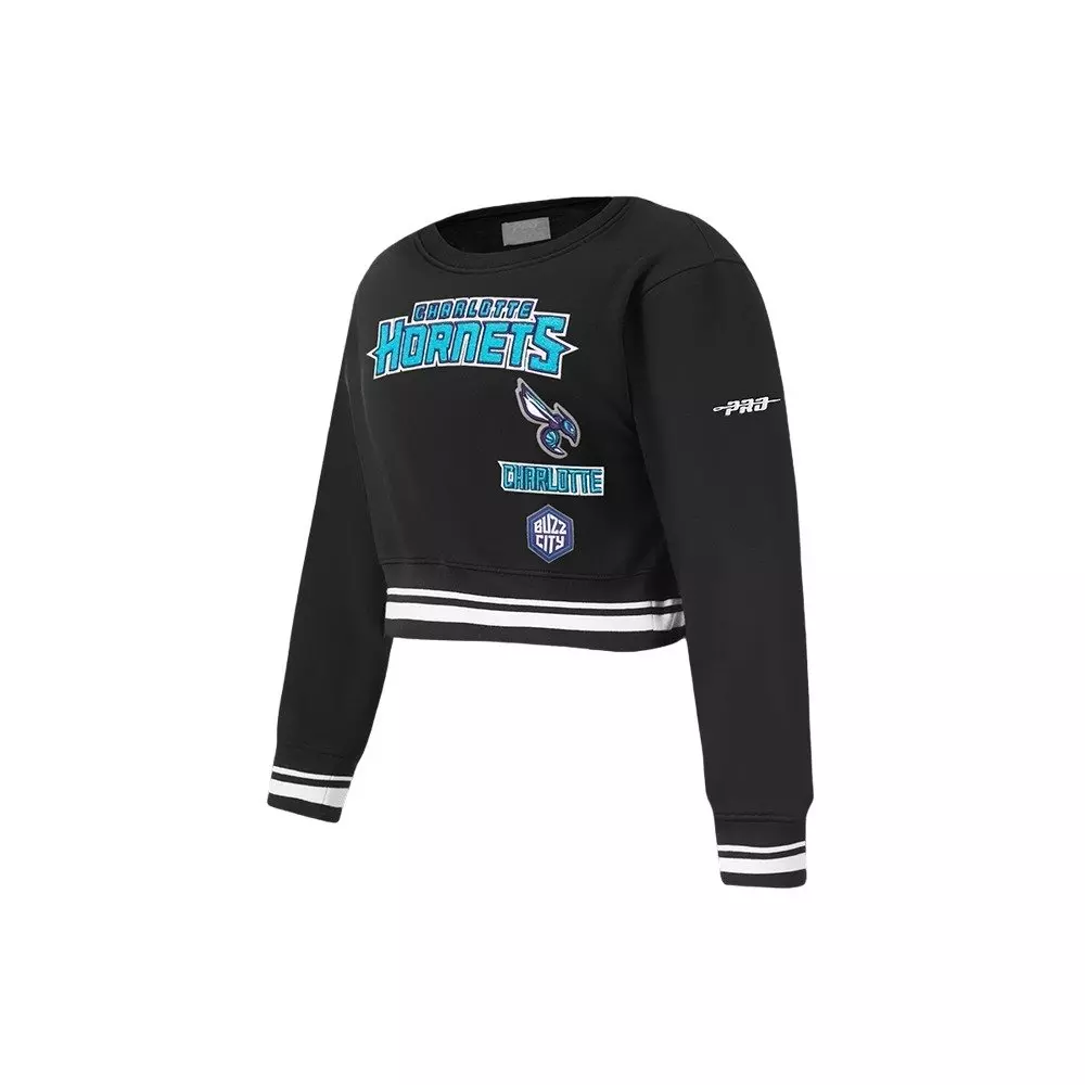 Pro Standard Little Girls' NBA Charlotte Hornets Retro Classic Rib Fleece Crewneck -Black - BLACK