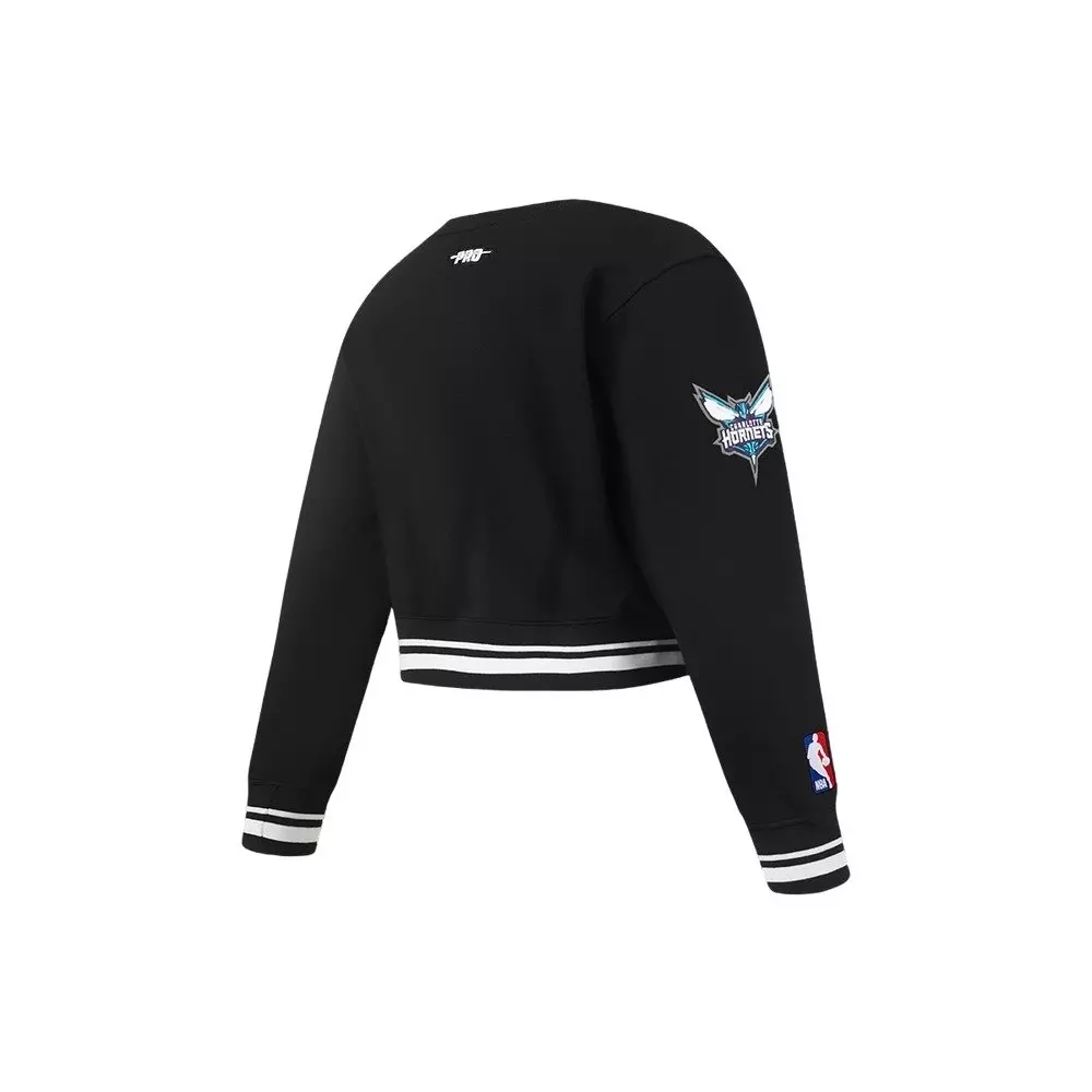 Pro Standard Little Girls' NBA Charlotte Hornets Retro Classic Rib Fleece Crewneck - Black - BLACK