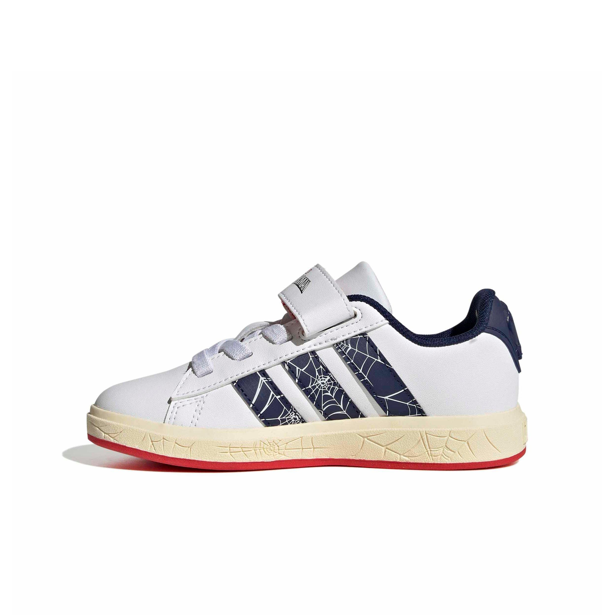 adidas Marvel Spider-Man Grand Court "Ftwr White/Dark Blue/Warm Vanilla" Preschool Boys' Shoe - WHITE/DK BLUE/VANILLA