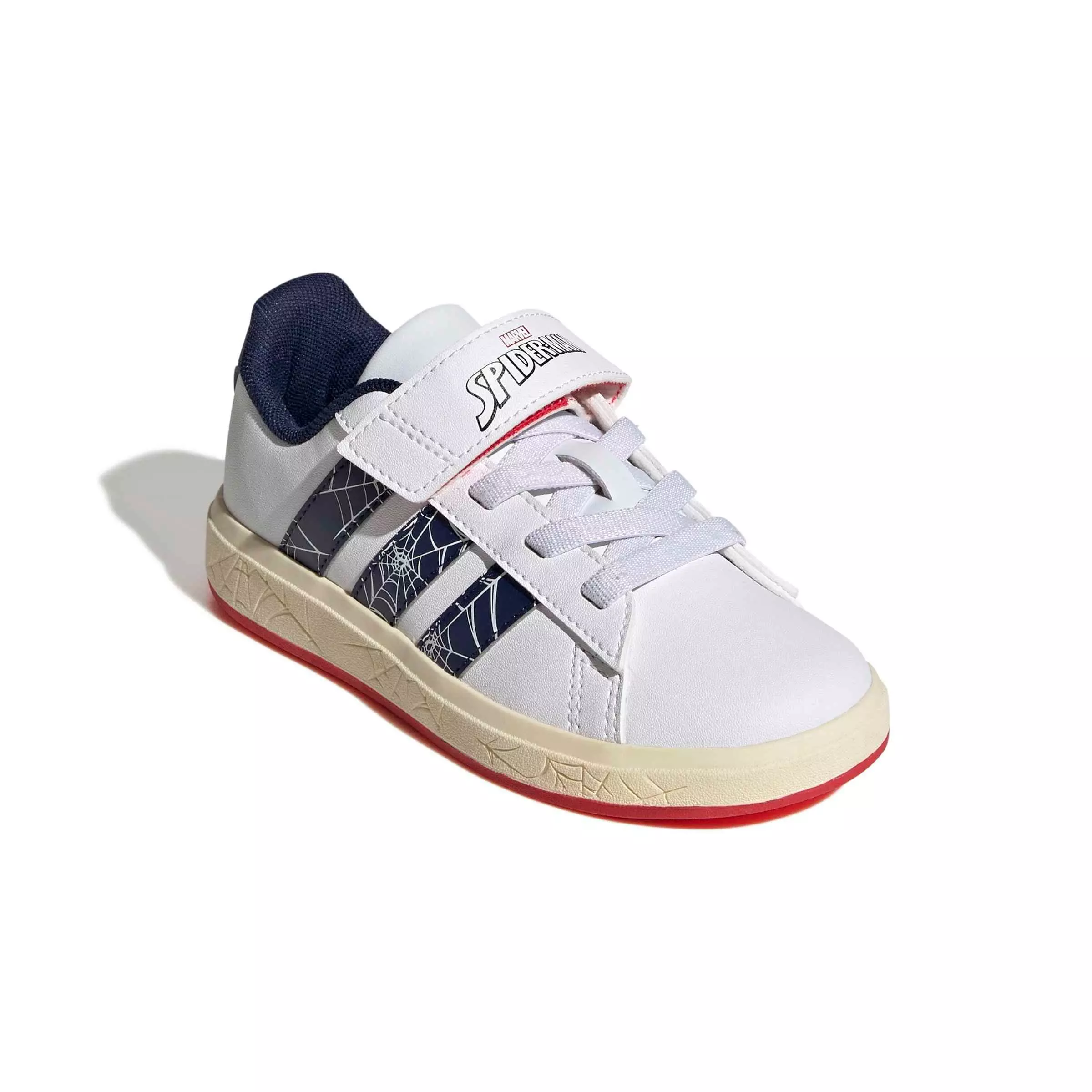 adidas Marvel Spider-Man Grand Court "Ftwr White/Dark Blue/Warm Vanilla" Preschool Boys' Shoe - WHITE/DK BLUE/VANILLA