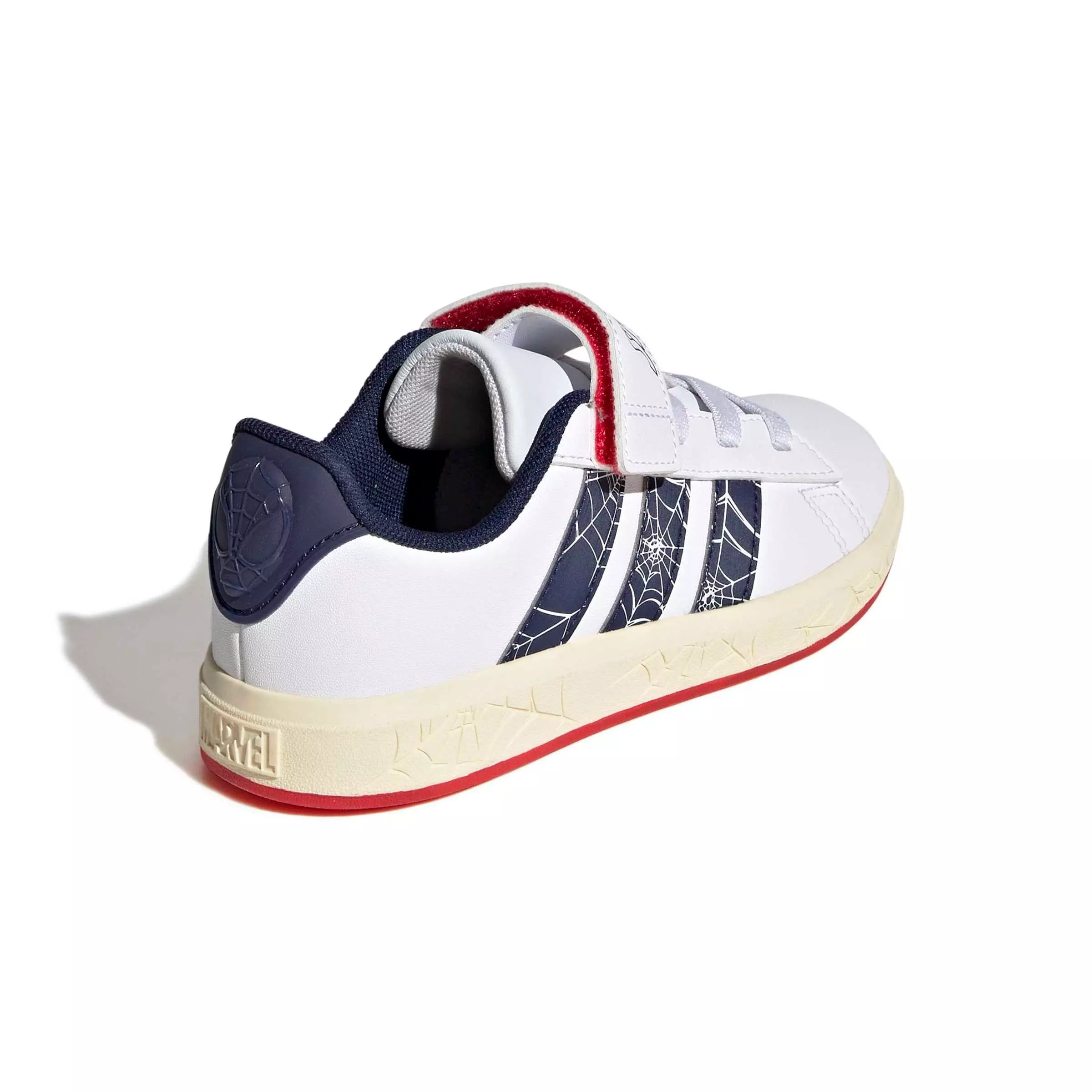 adidas Marvel Spider-Man Grand Court "Ftwr White/Dark Blue/Warm Vanilla" Preschool Boys' Shoe - WHITE/DK BLUE/VANILLA