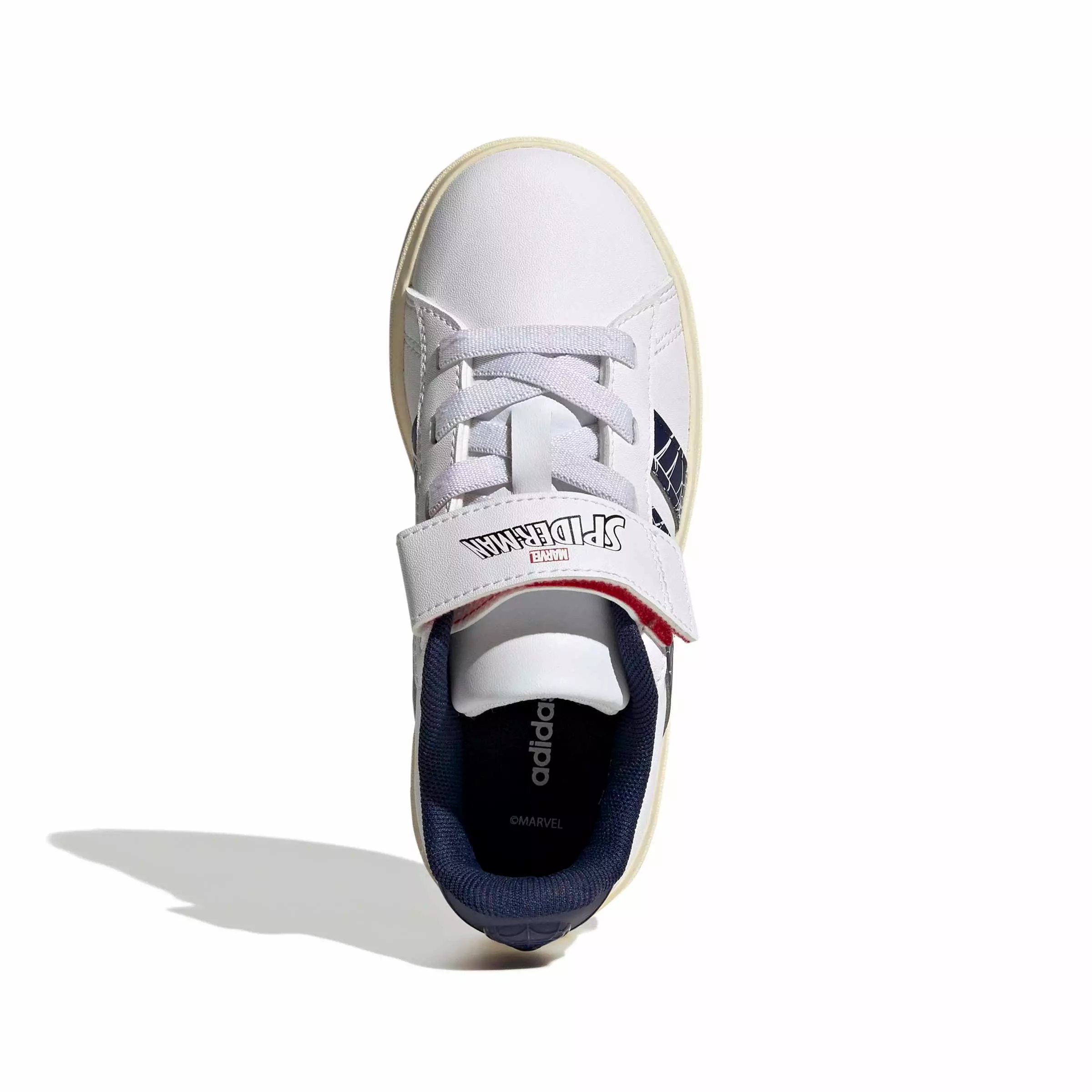 adidas Marvel Spider-Man Grand Court "Ftwr White/Dark Blue/Warm Vanilla" Preschool Boys' Shoe - WHITE/DK BLUE/VANILLA