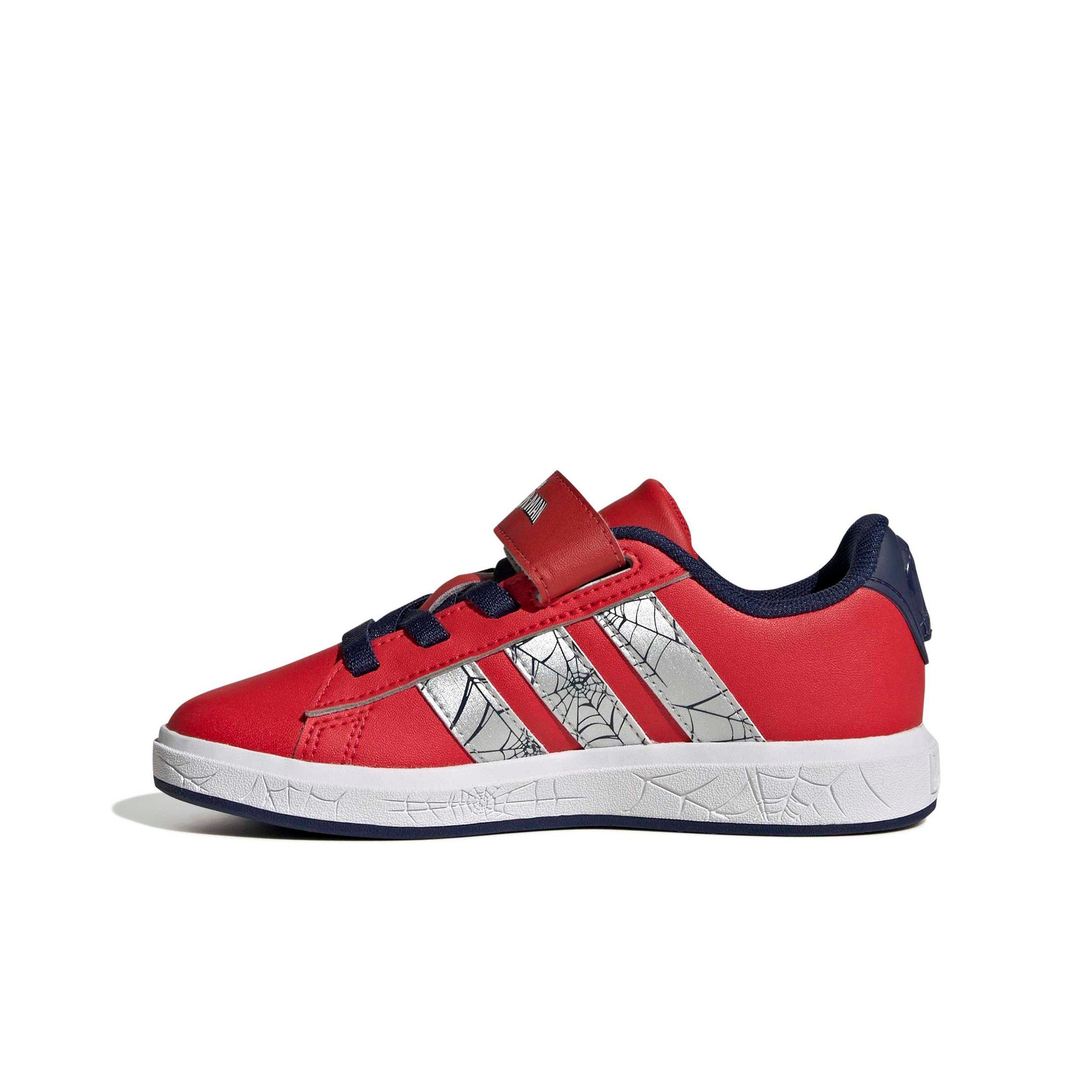 adidas Marvel Spider-Man Grand Court "Pure Ruby/Silver Met./Dark Blue" Preschool Boys' Shoe - RUBY/SILVER/DK BLUE
