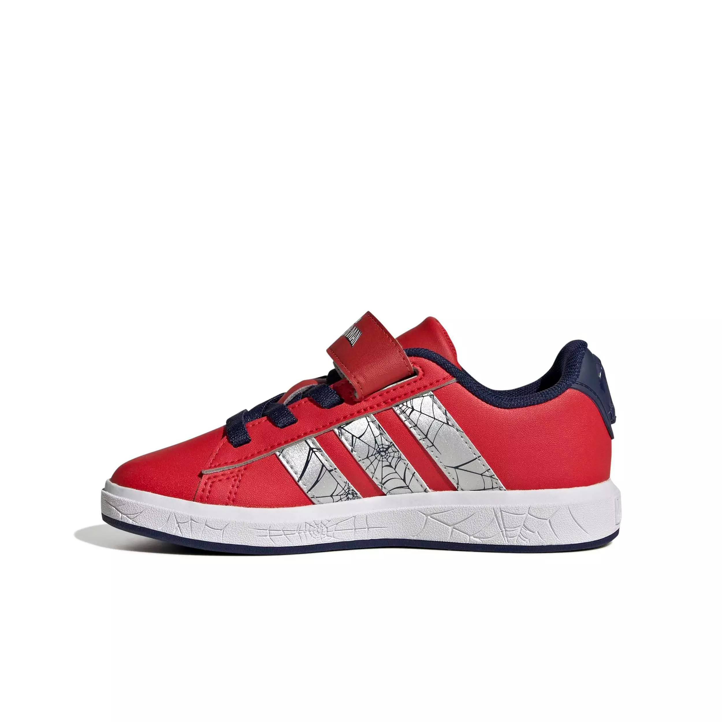 adidas Marvel Spider-Man Grand Court "Pure Ruby/Silver Met./Dark Blue" Preschool Boys' Shoe - RUBY/SILVER/DK BLUE