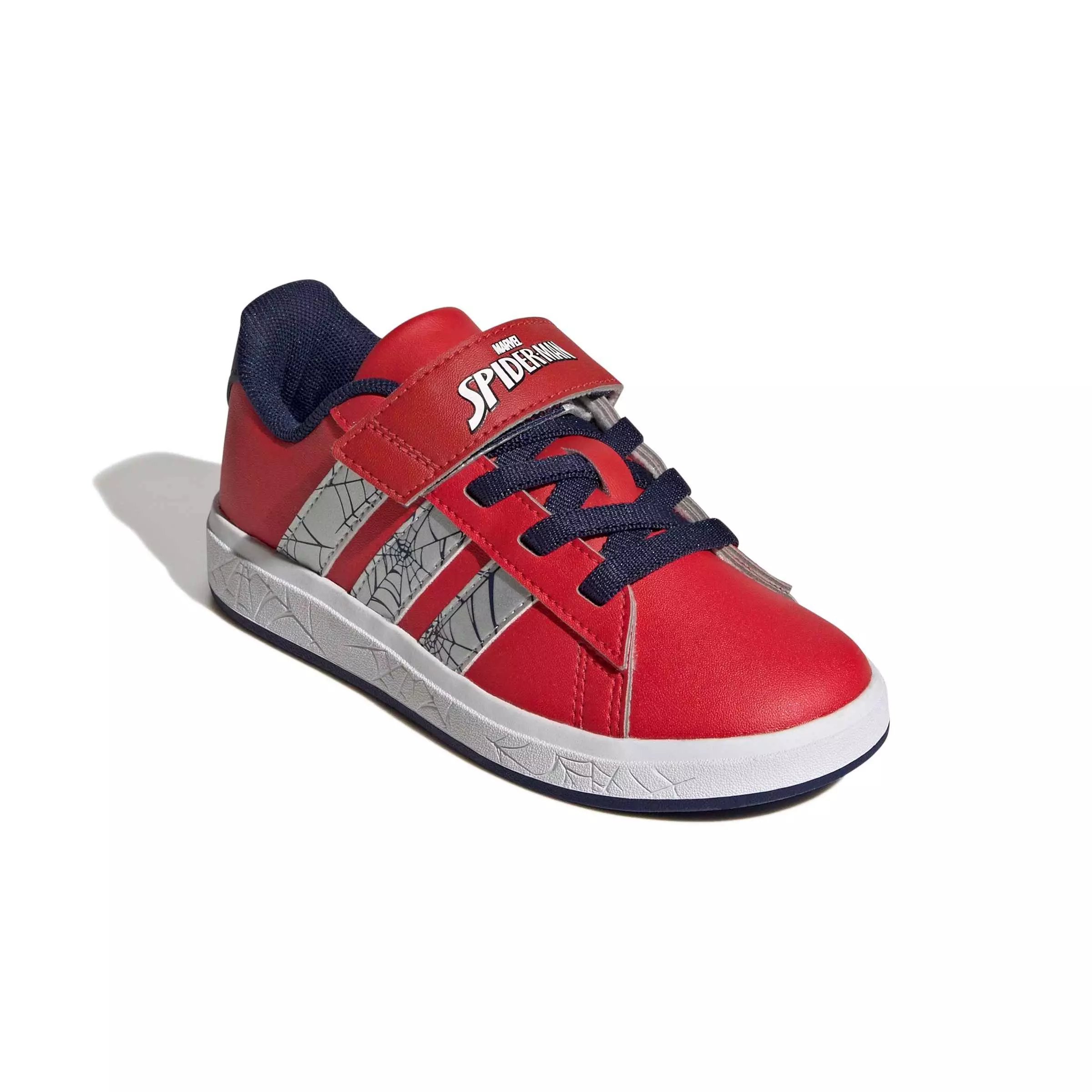 adidas Marvel Spider-Man Grand Court "Pure Ruby/Silver Met./Dark Blue" Preschool Boys' Shoe - RUBY/SILVER/DK BLUE