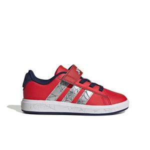 adidas Marvel Spider-Man Grand Court "Pure Ruby/Silver Met./Dark Blue" Preschool Boys' Shoe - RUBY/SILVER/DK BLUE