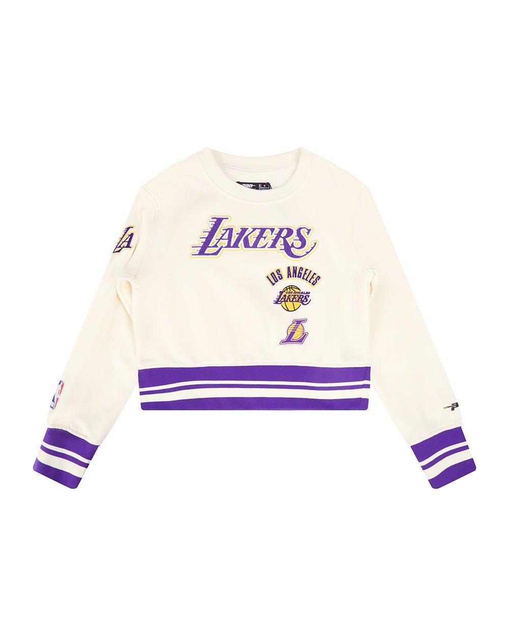 Pro Standard Little Girls' NBA Los Angeles Lakers Retro Classic Rib Fleece Crewneck -White/Purple - WHITE/PURPLE Thumbnail View 1