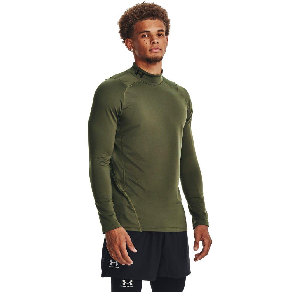 Under Armour Men's ColdGear Fitted Mock Neck Shirt - Green/Black - GREEN/BLACK Thumbnail View 1