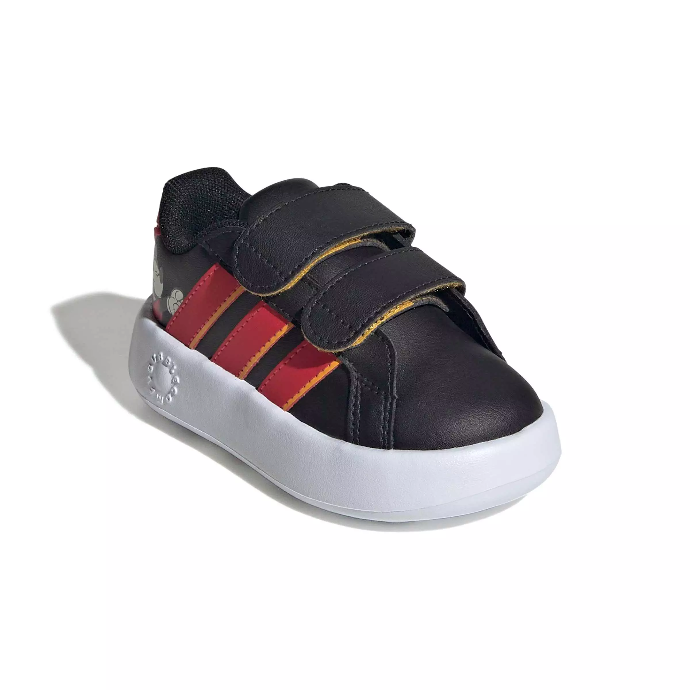 adidas Disney Mickey Mouse Grand Court "Core Black/Pure Ruby/Crew Yellow" Infant Boys' Shoe - BLACK/RUBY/YELLOW