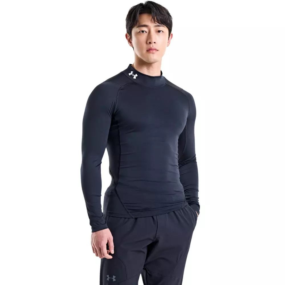 Under Armour Men's HeatGear Mock Neck Long Sleeve Compression Shirt - BLACK/WHITE
