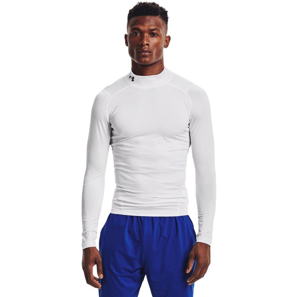Under Armour Men's HeatGear Mock Neck Long Sleeve Compression Shirt - WHITE/BLACK Thumbnail View 1