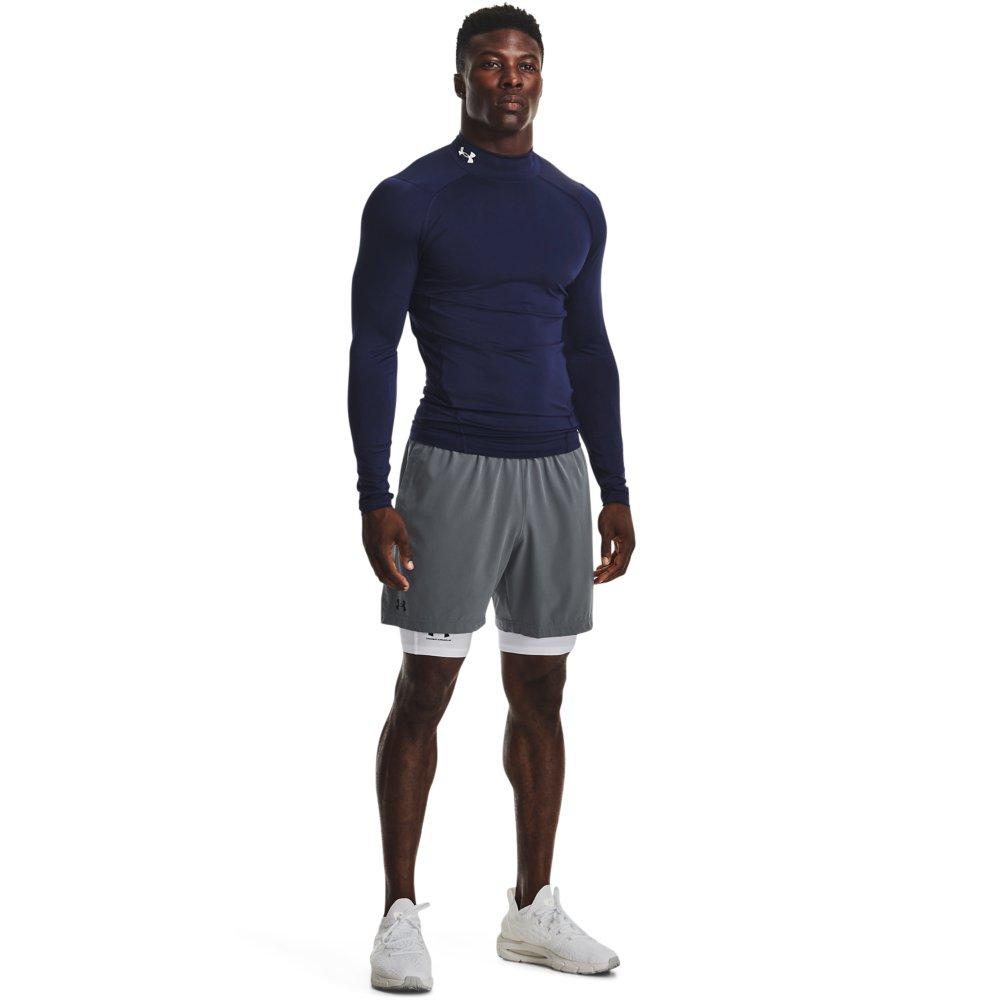 Under Armour Men's HeatGear Mock Neck Long Sleeve Compression Shirt - NAVY/WHITE Thumbnail View 4