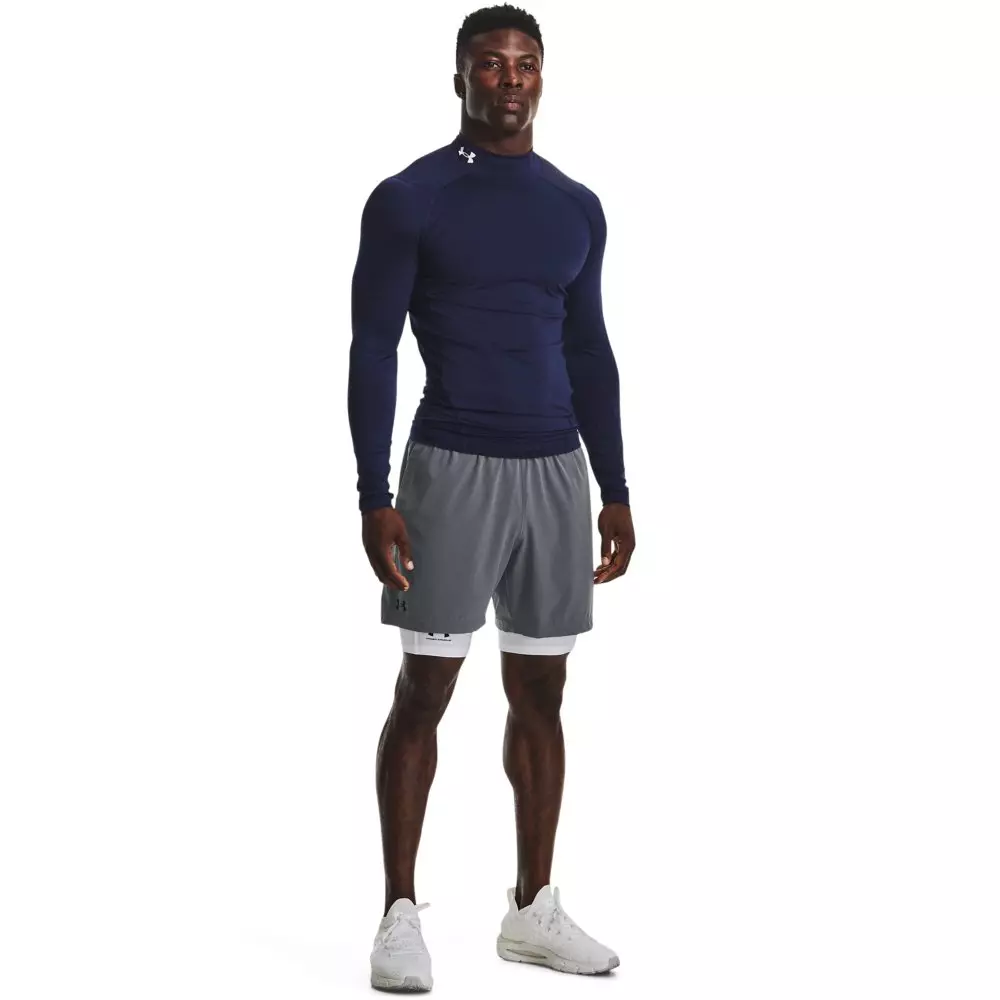 Under Armour Men's HeatGear Mock Neck Long Sleeve Compression Shirt - NAVY/WHITE