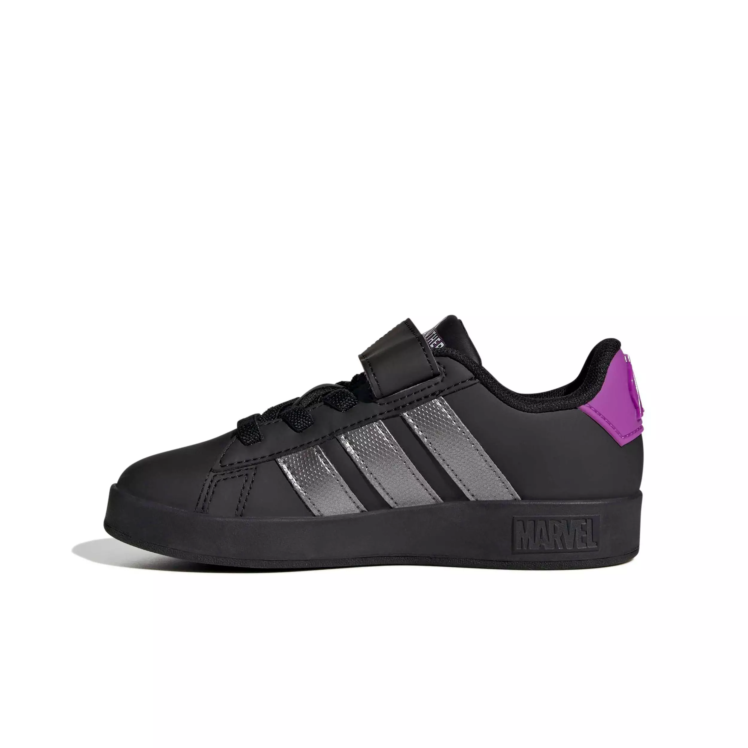 adidas Marvel Avengers Grand Court "Core Black/Iron Metallic/Purple Burst" Preschool Boys' Shoe - BLACK/IRON/PURPLE