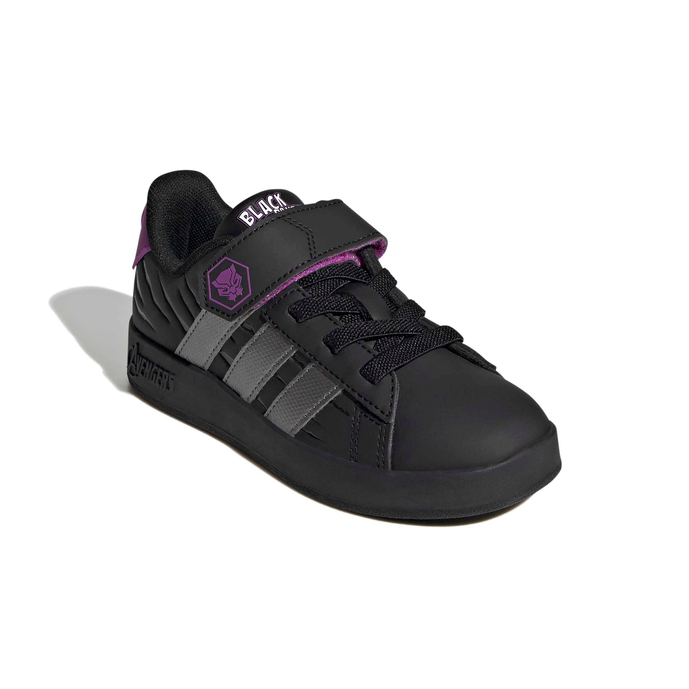 adidas Marvel Avengers Grand Court "Core Black/Iron Metallic/Purple Burst" Preschool Boys' Shoe - BLACK/IRON/PURPLE