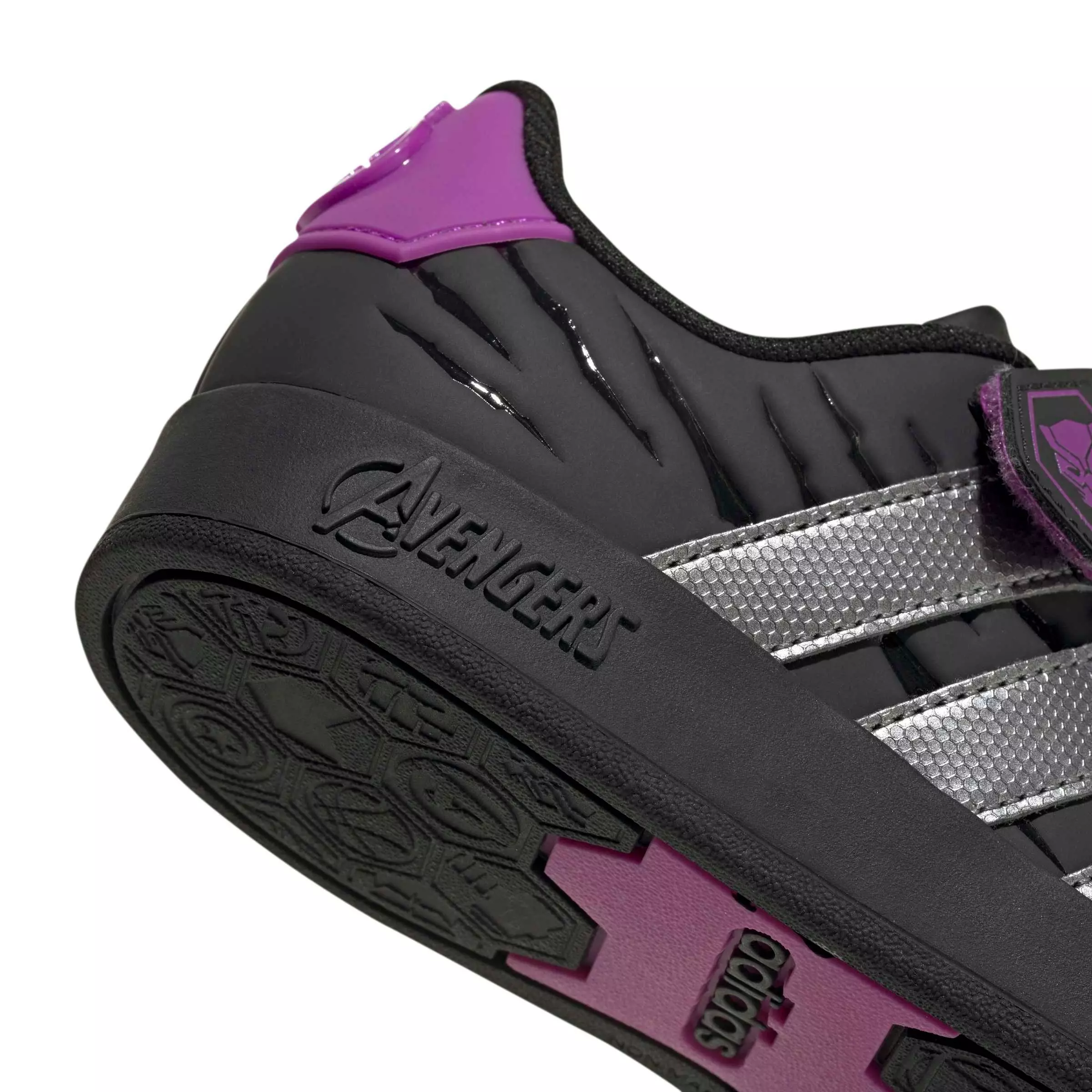 adidas Marvel Avengers Grand Court "Core Black/Iron Metallic/Purple Burst" Preschool Boys' Shoe - BLACK/IRON/PURPLE