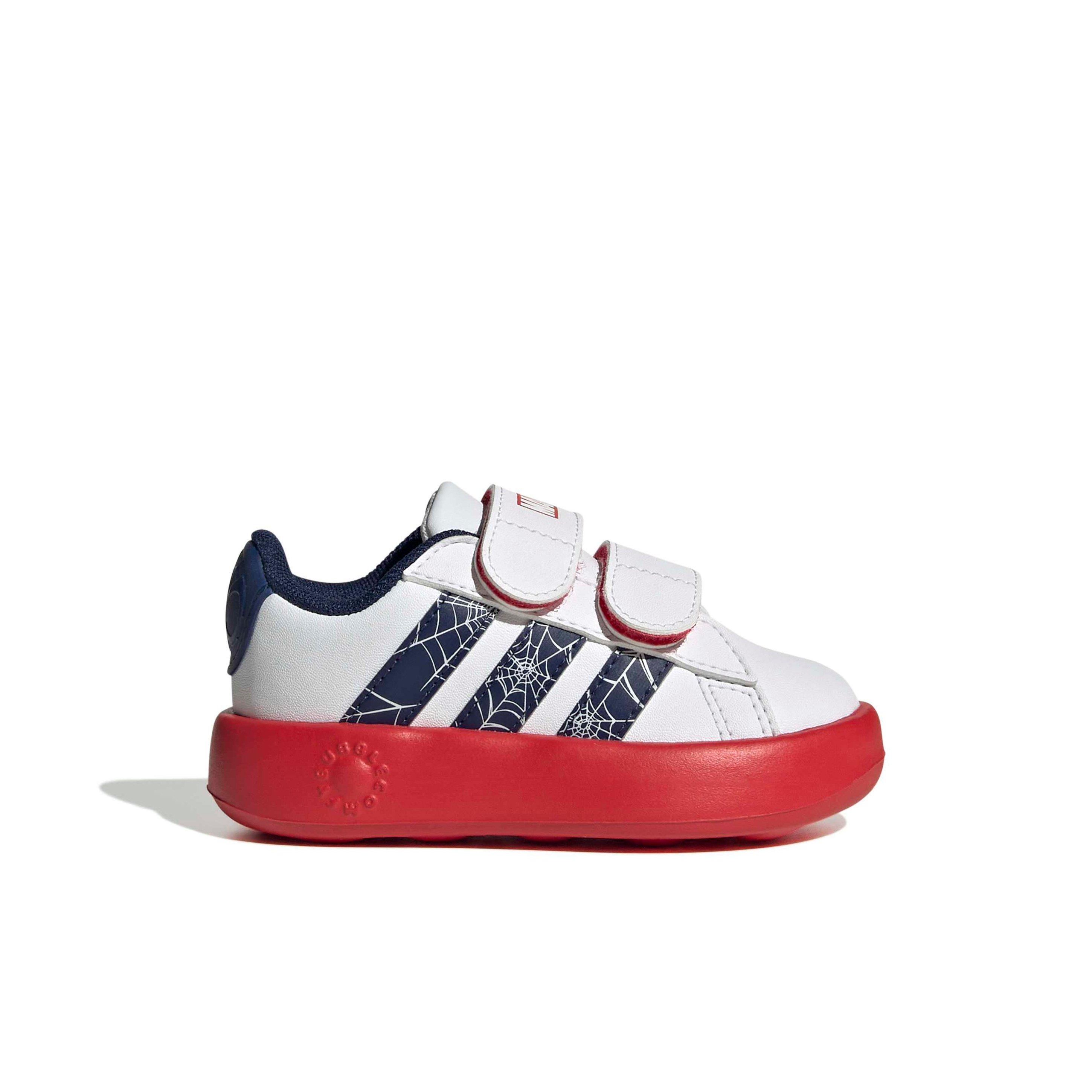 adidas Marvel Spider-Man Grand Court "Ftwr White/Dark Blue/Pure Ruby" Infant Boys' Shoe - WHITE/DK BLUE/RUBY