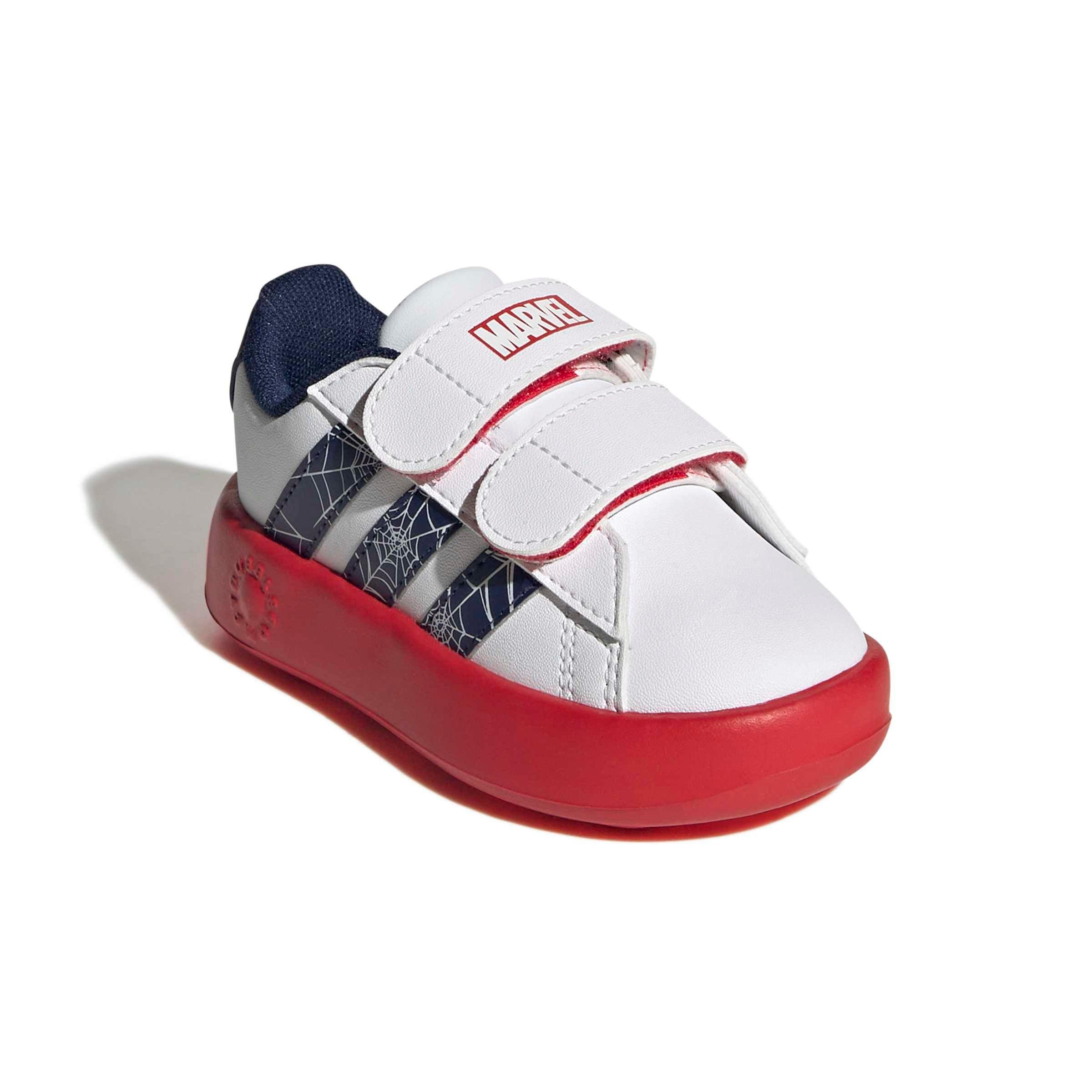 adidas Marvel Spider-Man Grand Court "Ftwr White/Dark Blue/Pure Ruby" Infant Boys' Shoe - WHITE/DK BLUE/RUBY