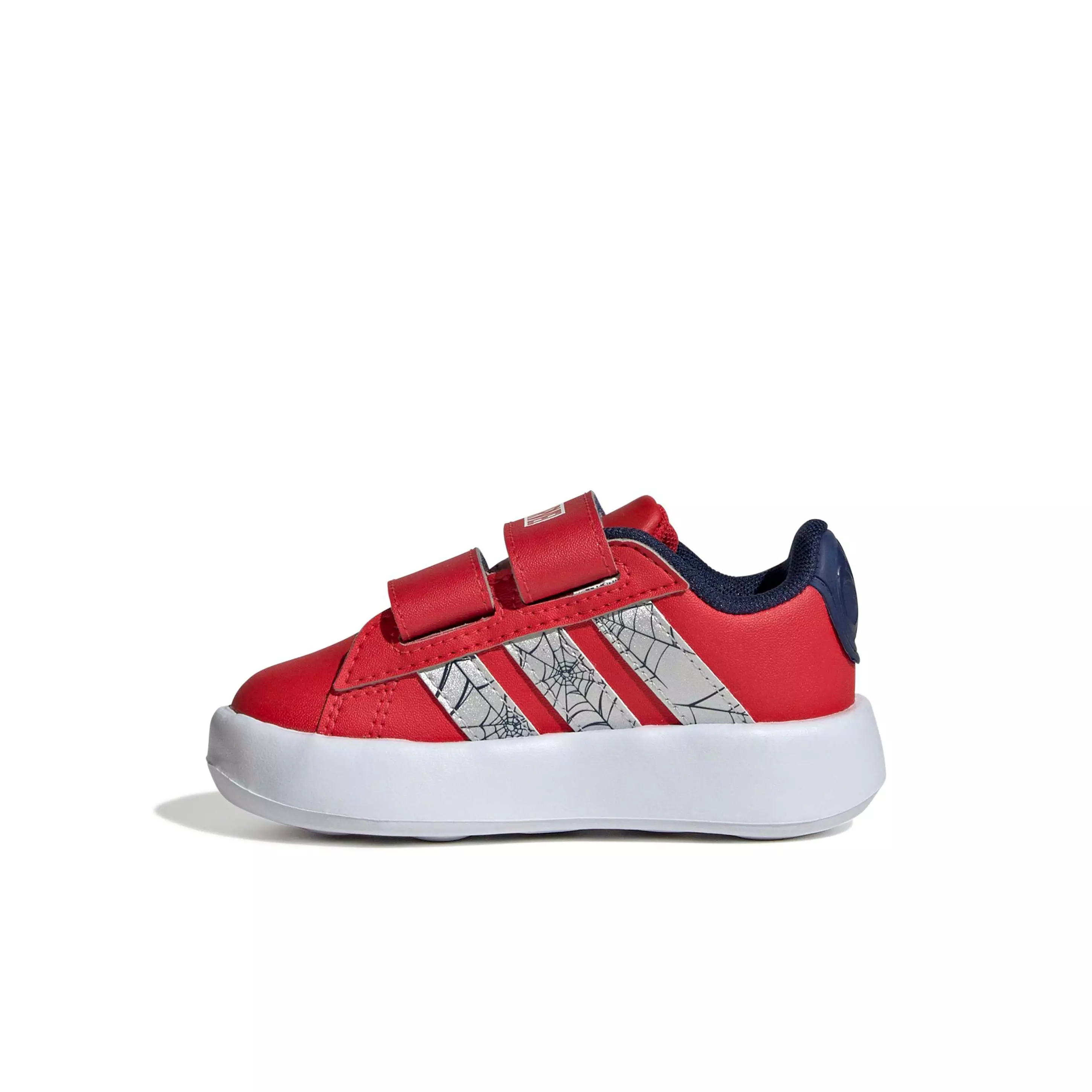 adidas Marvel Spider-Man Grand Court "Pure Ruby/Silver Metallic/Dark Blue" Infant Boys' Shoe - RUBY/SILVER/DK BLUE