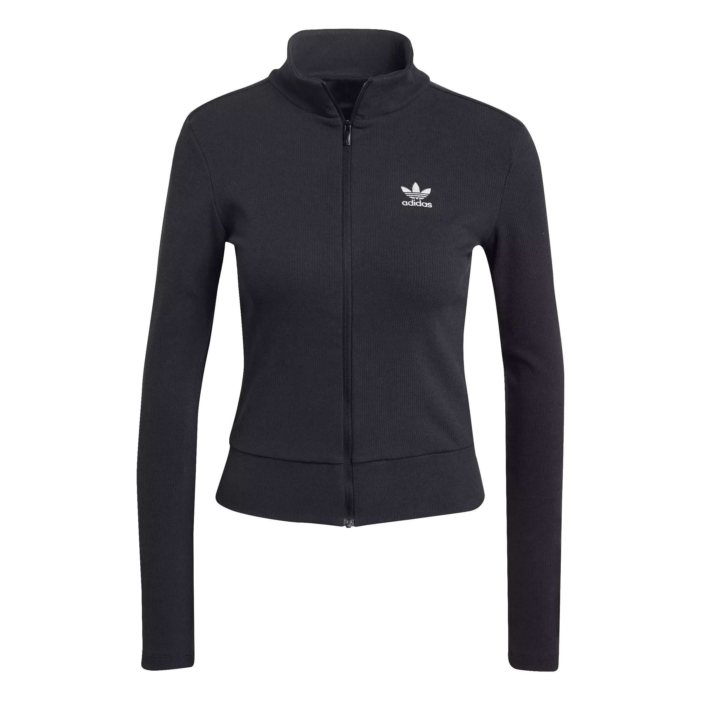 adidas Originals Women's Essentials Ribbed Full-Zip Track Top-Black - BLACK