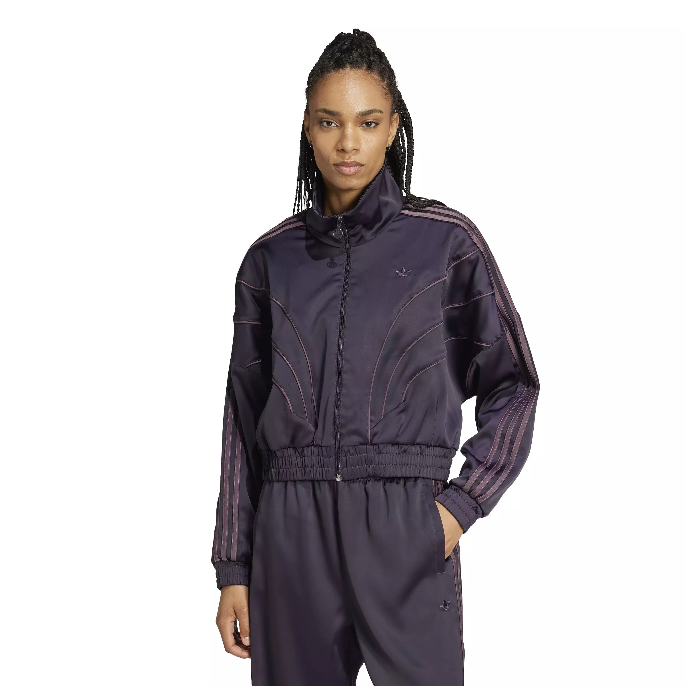 adidas Originals Women's Piping Loose Crop Track Top-Purple - PURPLE