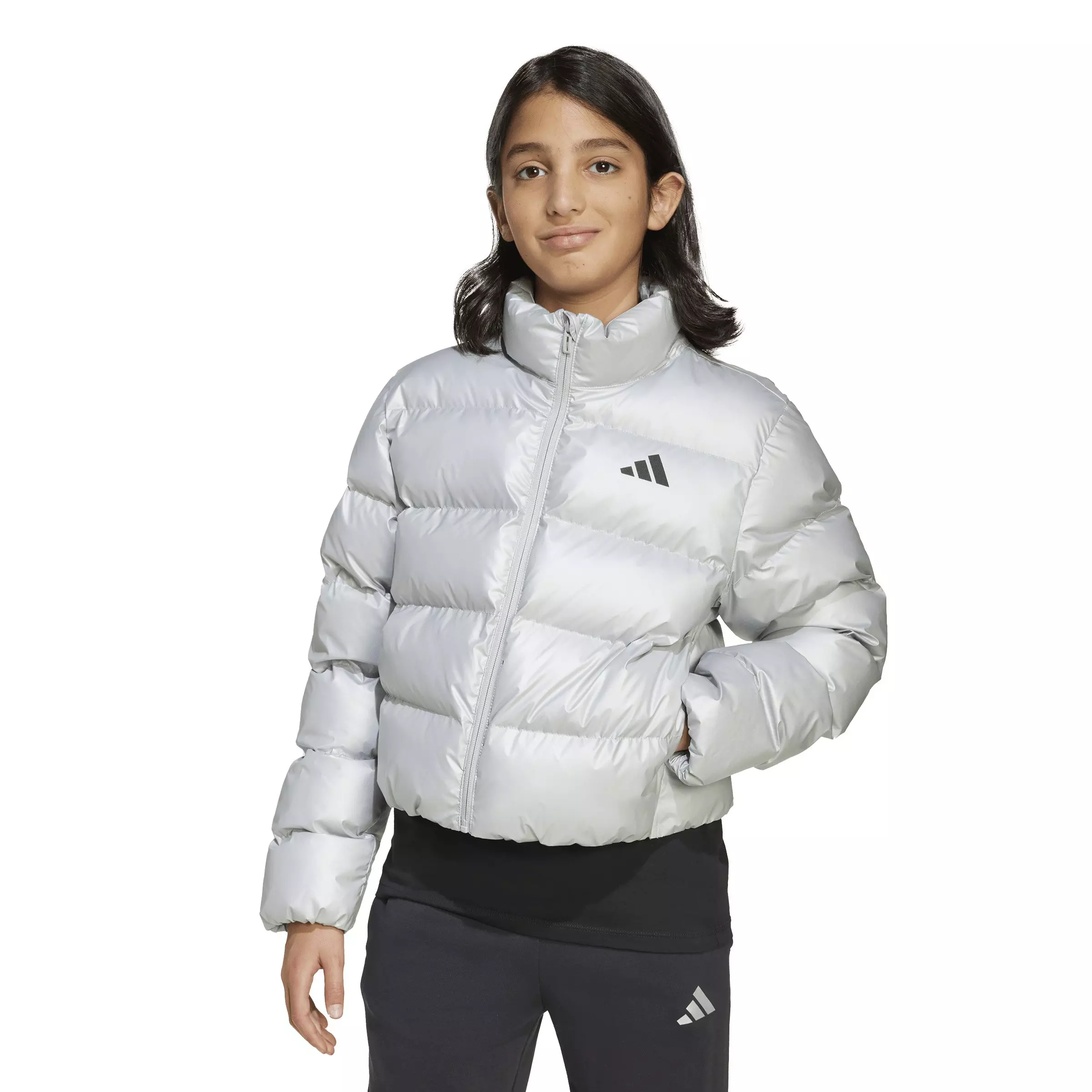 adidas Big Kids' Synthetic Down Glam Jacket - Silver - SILVER