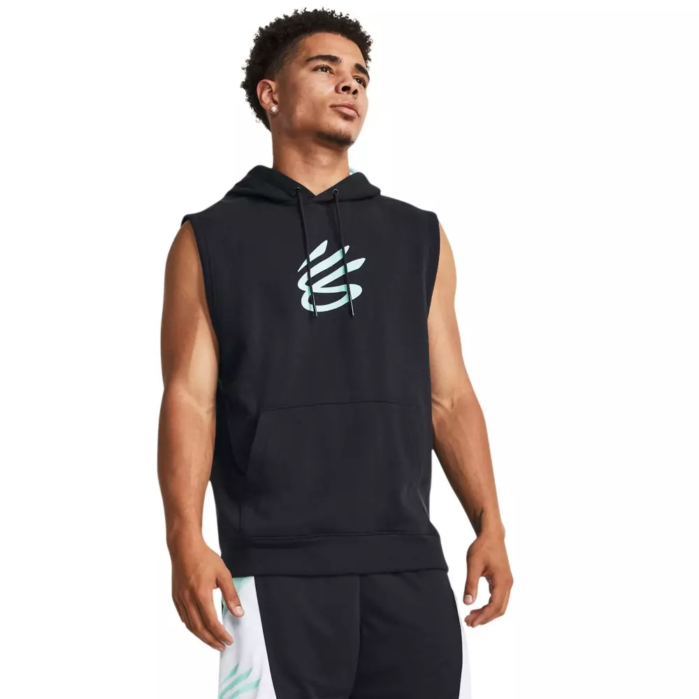 Under Armour Men's Curry Fleece Sleeveless Hoodie - BLACK/NEO TURQUOISE