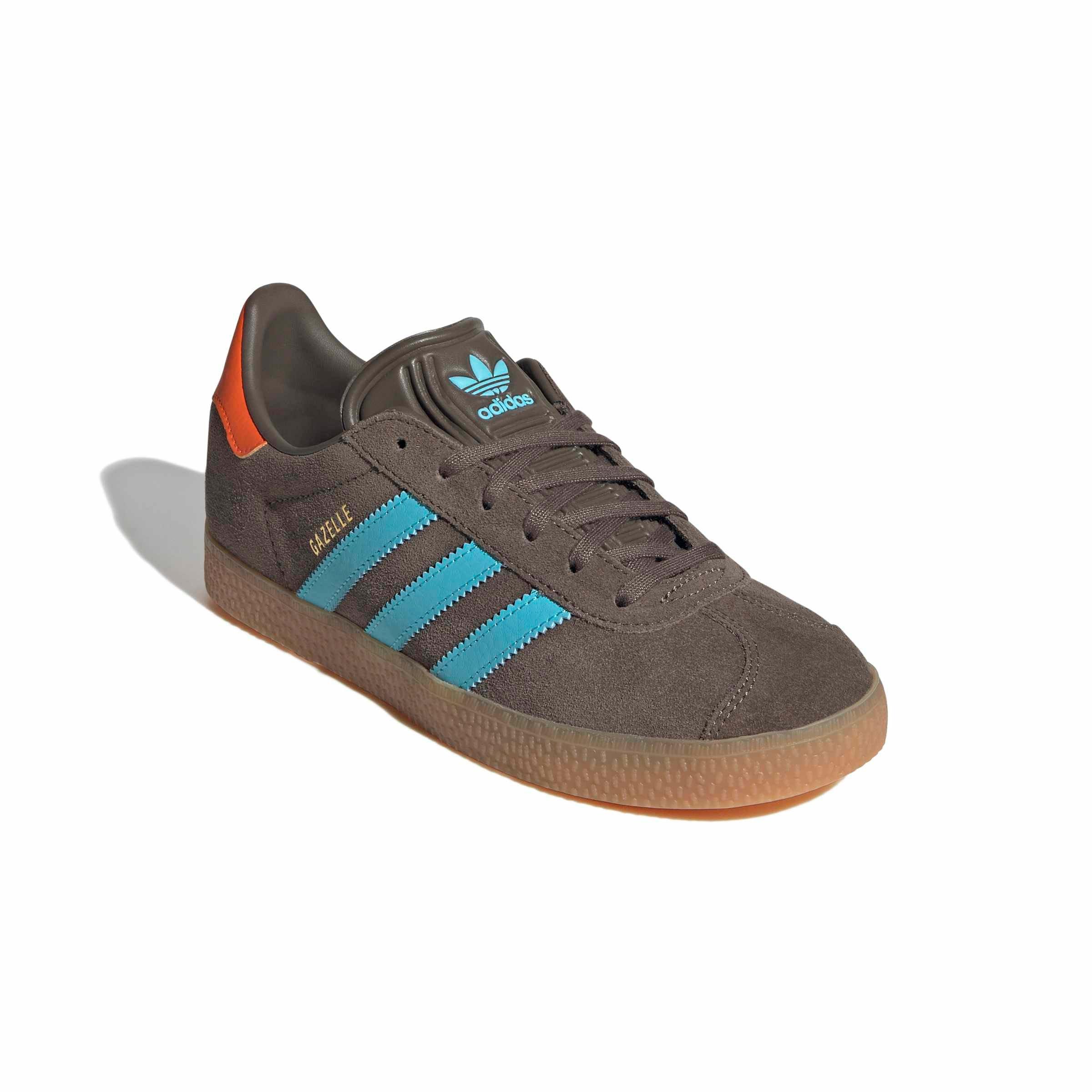 adidas Originals Gazelle Grade School Kids' "Cargo Brown/Blue Glow/Impact Orange" Shoe