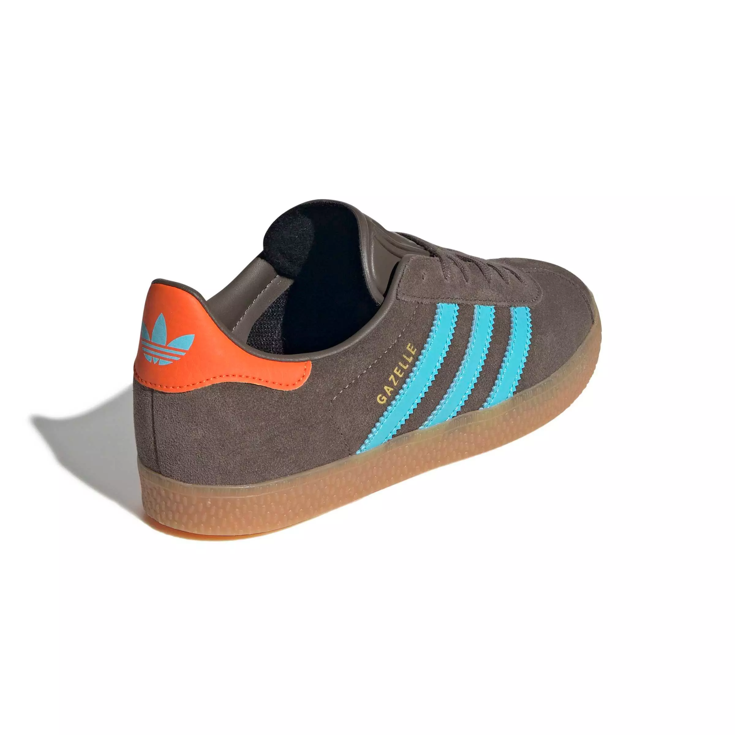 adidas Originals Gazelle "Cargo Brown/Blue Glow/Impact Orange" Grade School Kids' Shoe - BROWN/BLUE/ORANGE